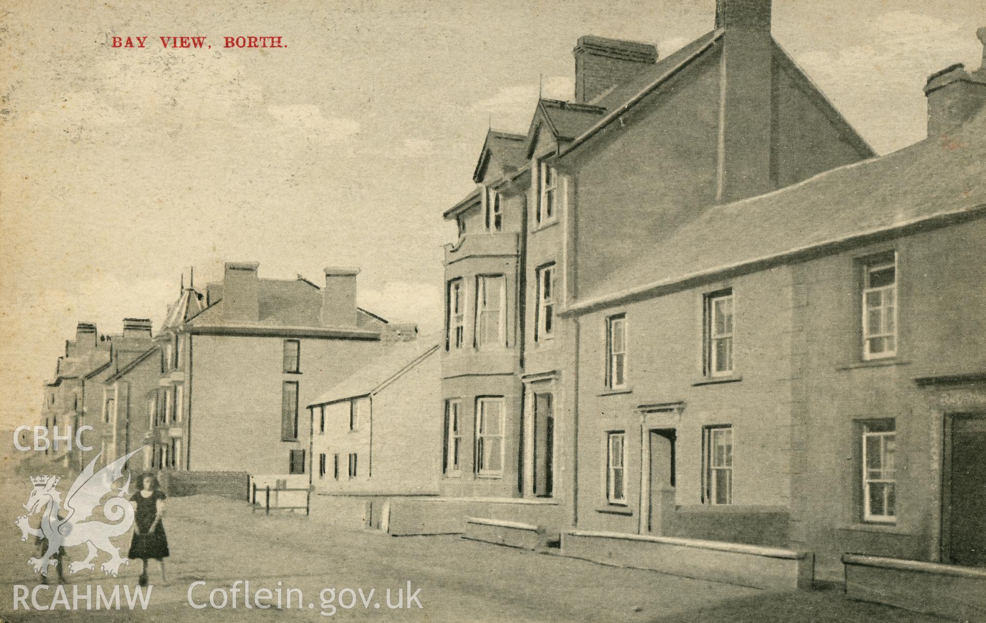 Digital copy of postcard showing Bay View, Borth, dated 1914  (Publisher: M. L. Booth, Borth).  Loaned for copying by Charlie Downes.