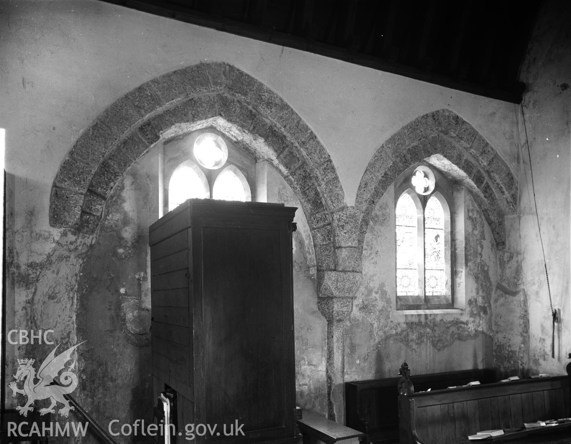 View of arcade in the south side of the chancel at Castlemartin Church taken in 07.08.1941.
