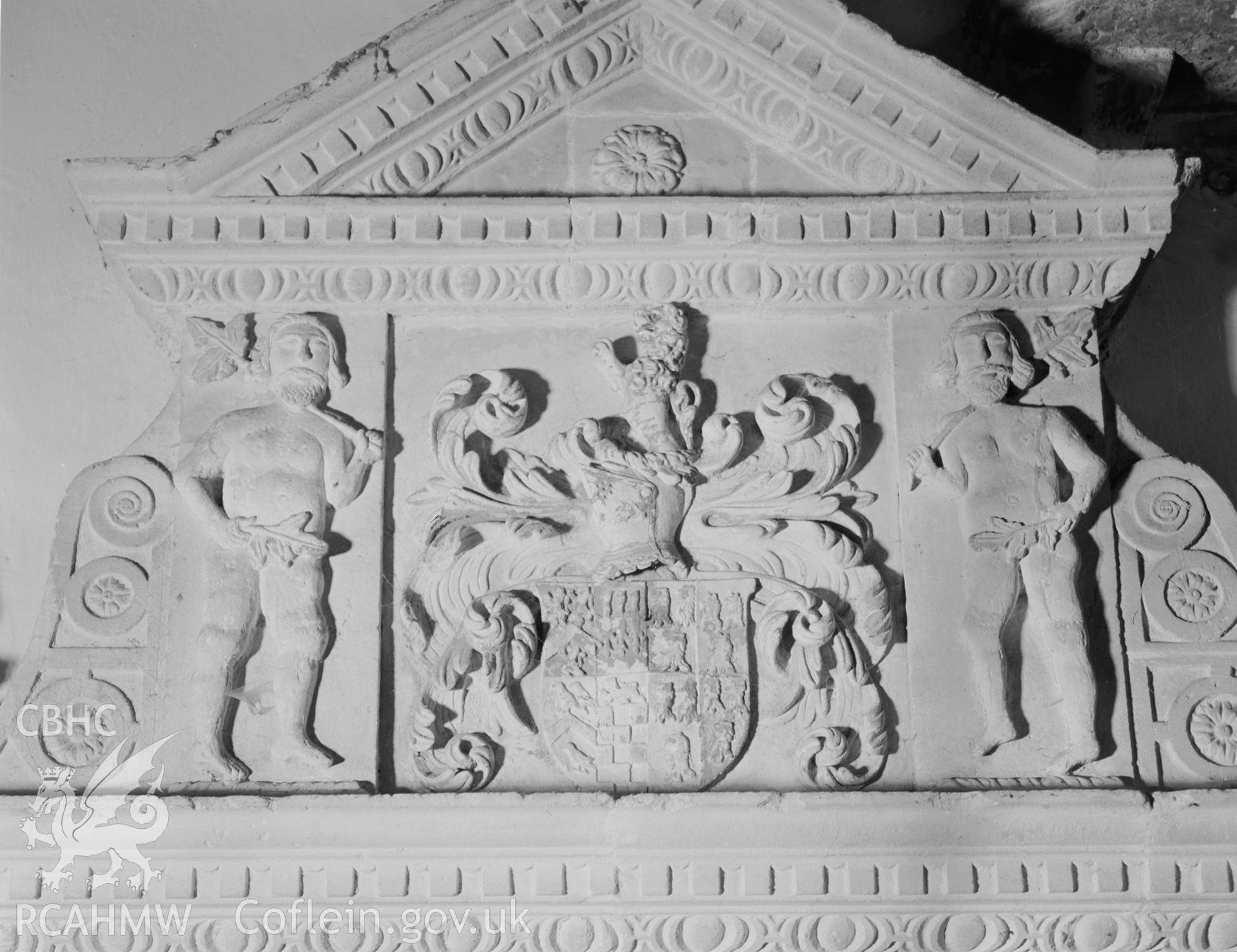 Detail of monument to John Owen d.1612 in the north wall of the nave at Monkton Priory taken in 07.08.1941.