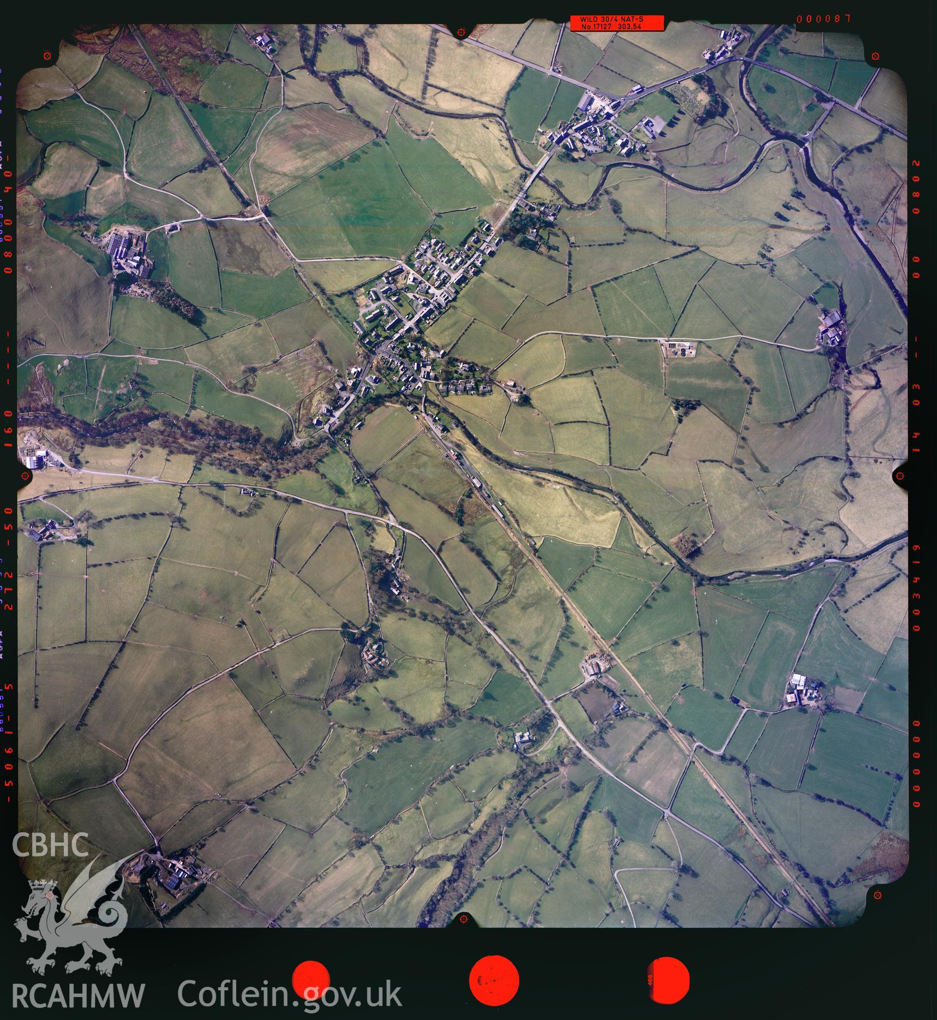 Digitized copy of a colour aerial photograph showing the Llanuwchllyn area, taken by Ordnance Survey, 2003.