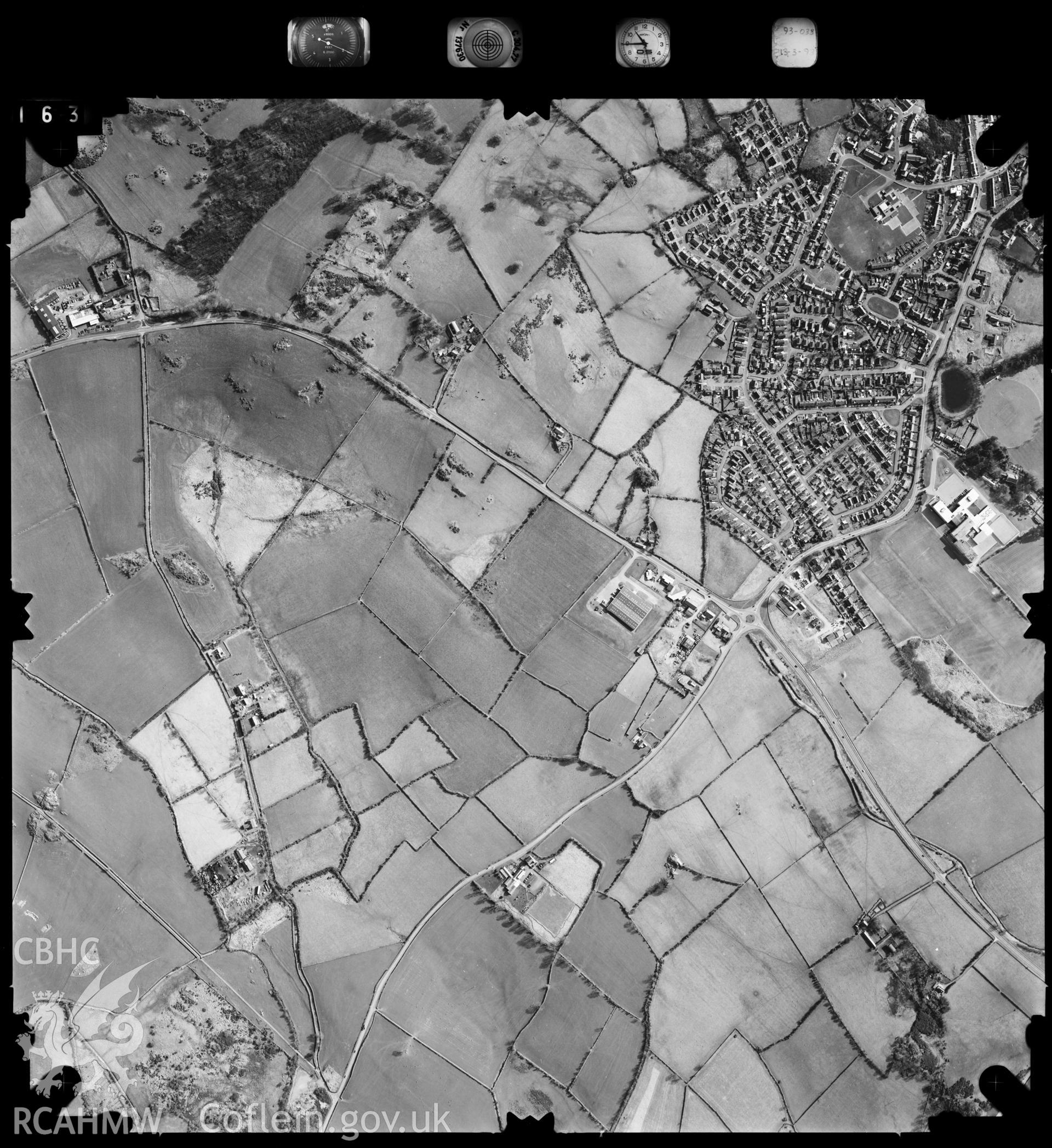 Digitized copy of an aerial photograph showing area to the north-west of Menai Bridge, taken by Ordnance Survey, 1993.