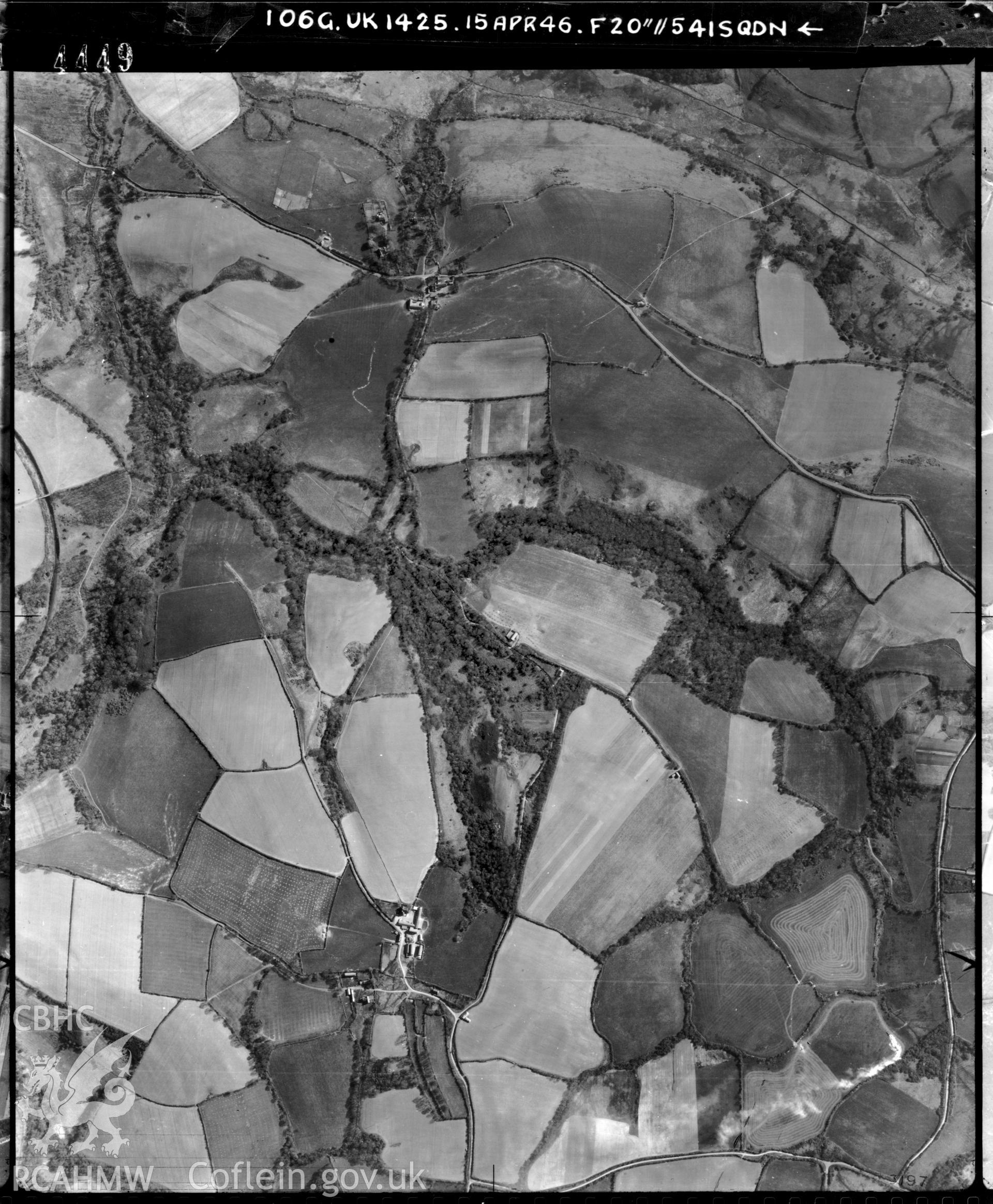 Black and white vertical aerial photograph taken by the RAF on 15/04/1946 centred on SN10850218 at a scale of 1:10000. The photograph includes part of St Florence community in Pembrokeshire.