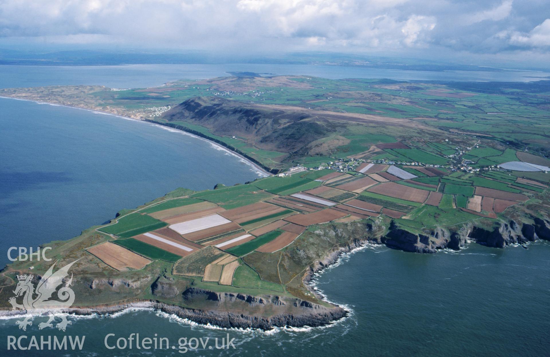 Slide of RCAHMW colour oblique aerial photograph of The Vile, Rhossili, taken by C.R. Musson, 1995.