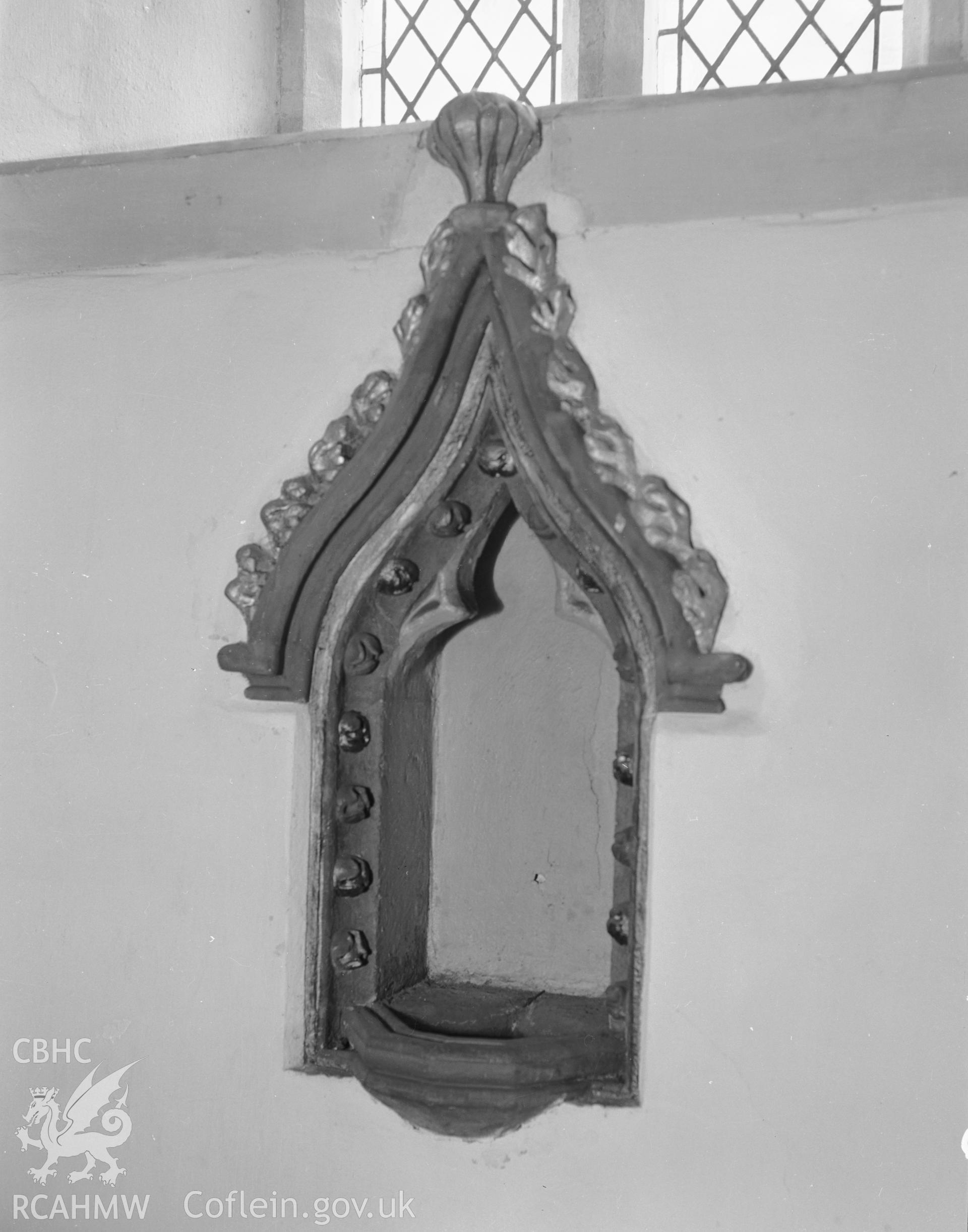 Interior view of St Martins Church showing piscine  in the south side of the chancel, Haverfordwest taken in 09.08.1941.