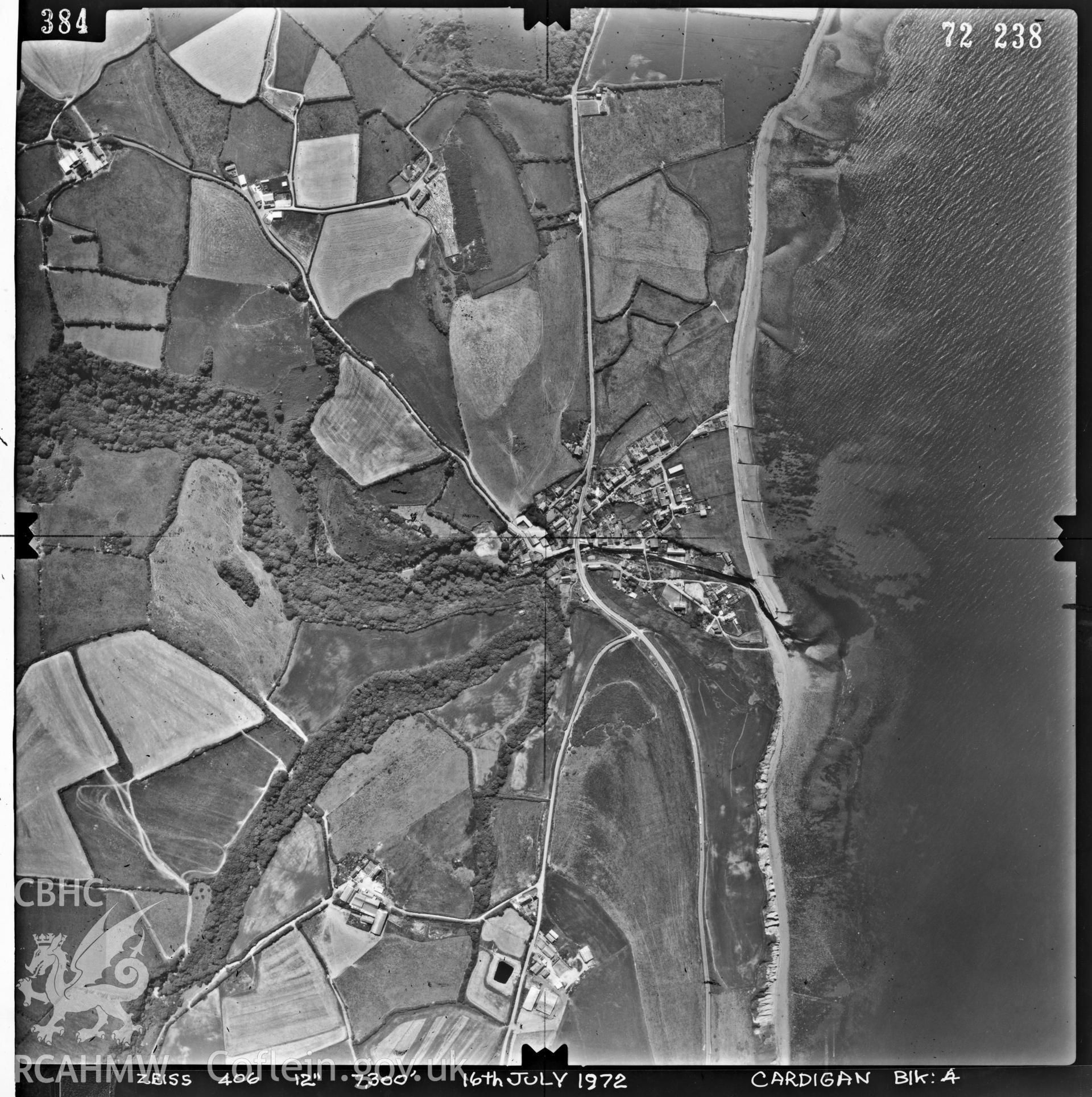 Digitized copy of an aerial photograph showing Aberaeron area, taken by Ordnance Survey, 1972.