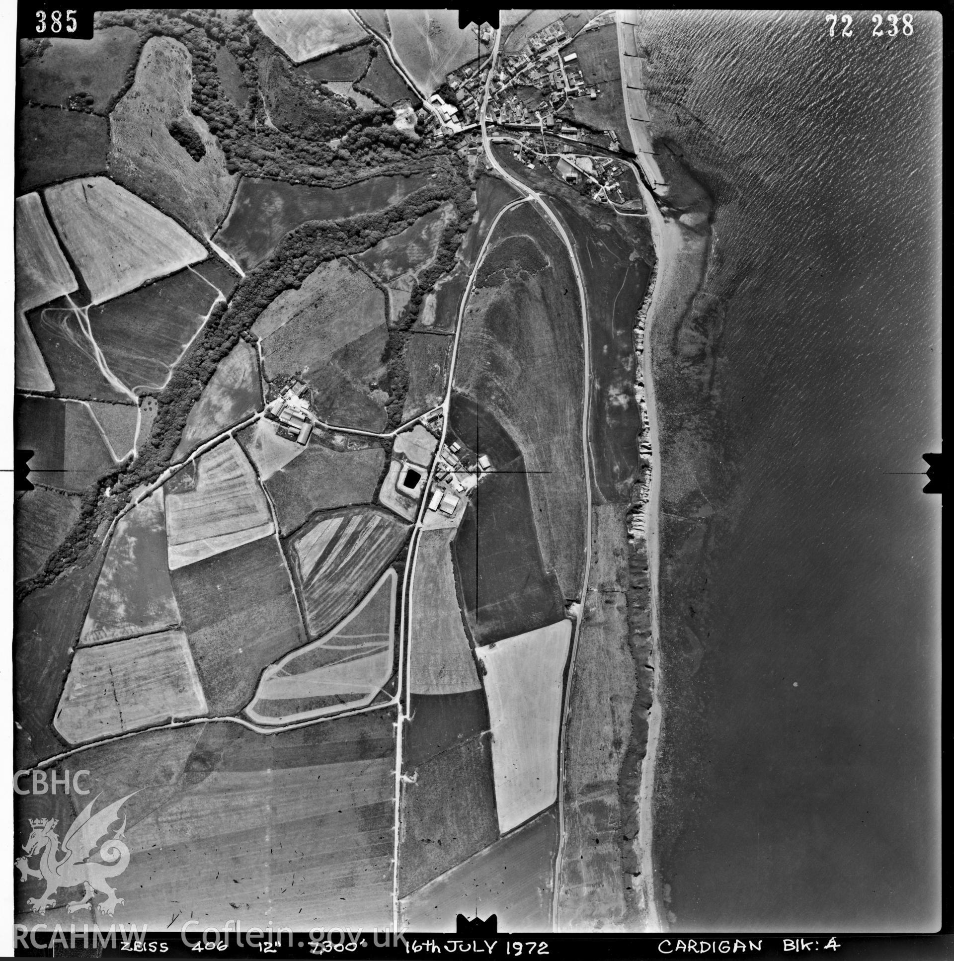 Digitized copy of an aerial photograph showing Aberaeron area, taken by Ordnance Survey, 1972.