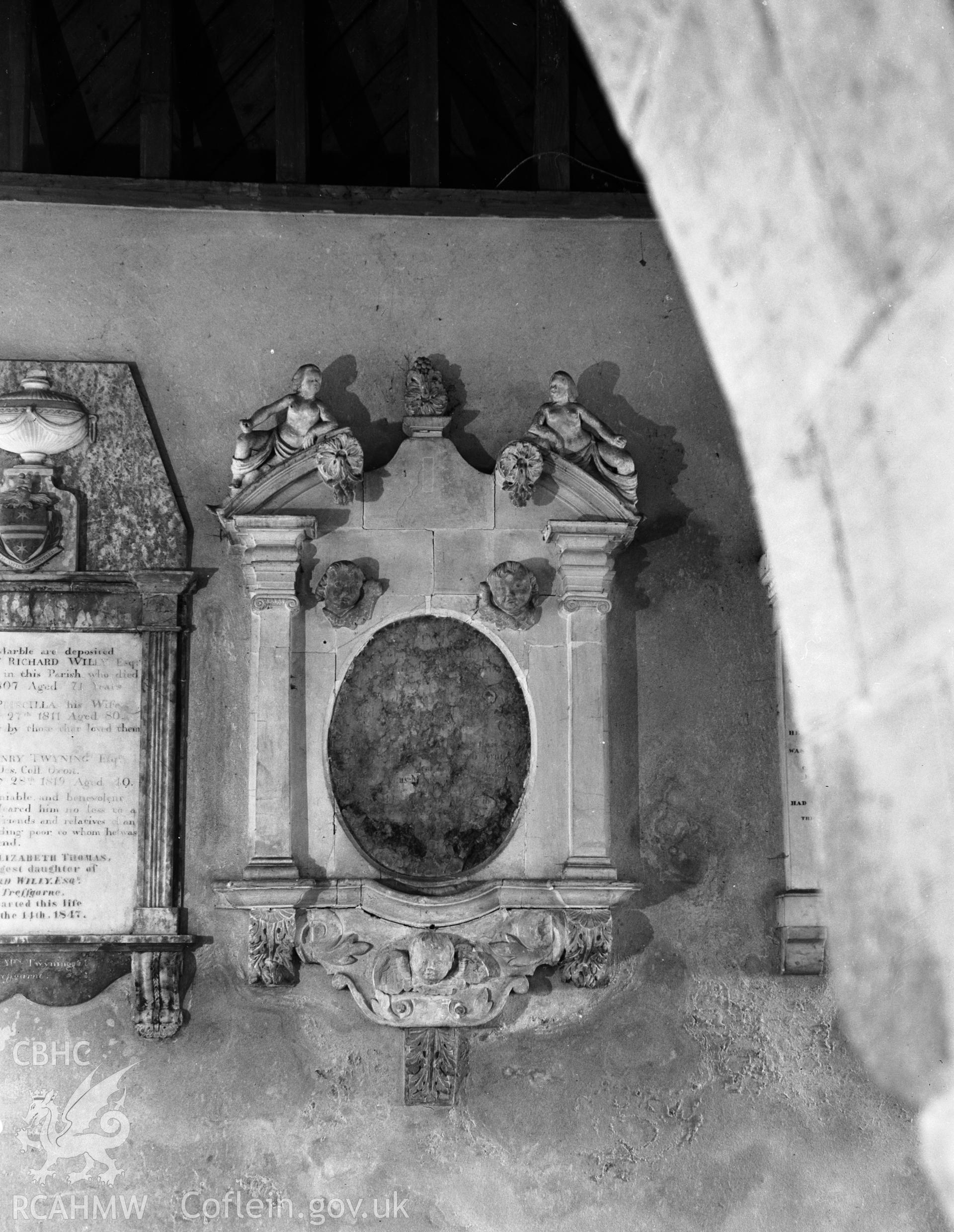 View of memorial in the south chapel at Lampeter Velfrey  taken in 04.09.1941.