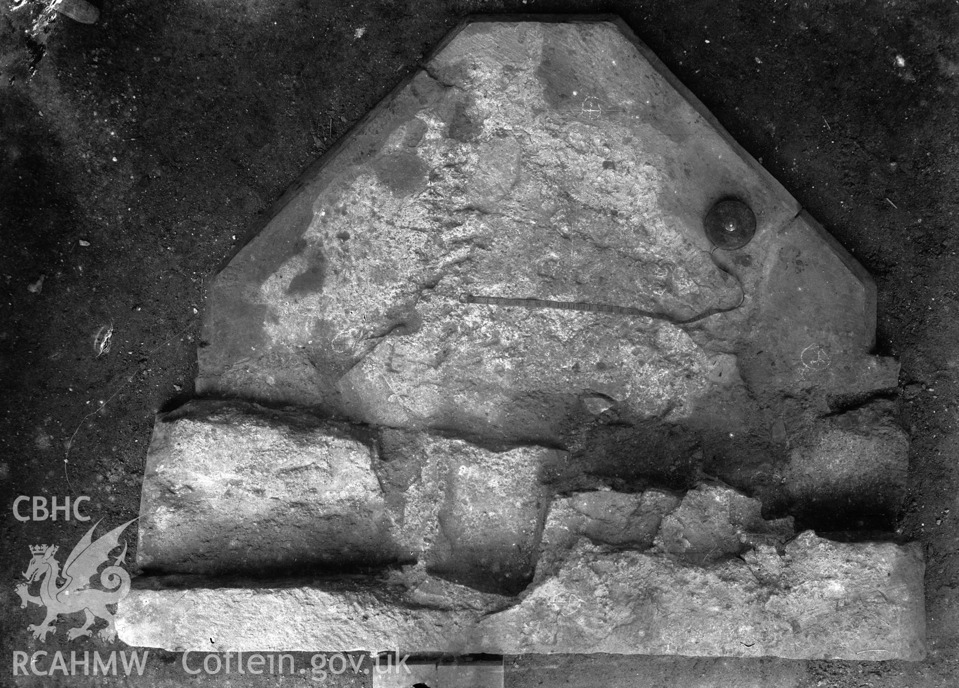 D.O.E. black and white negative of Tintern Abbey: showing section through stone pillars. Noted as a pre-D.O.E. photograph.
