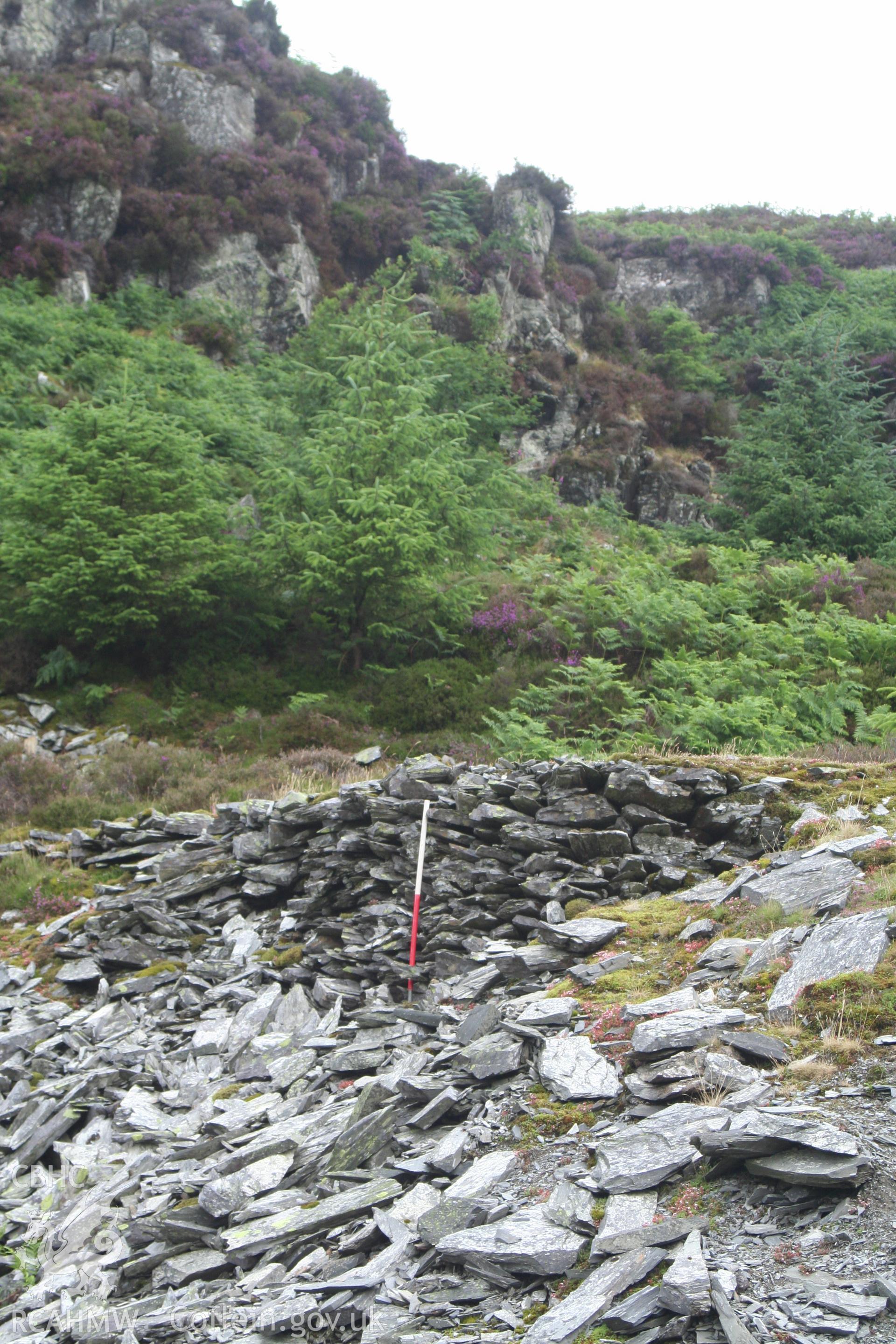 Penrhiw Hone Quarry revetment wall, looking northwest