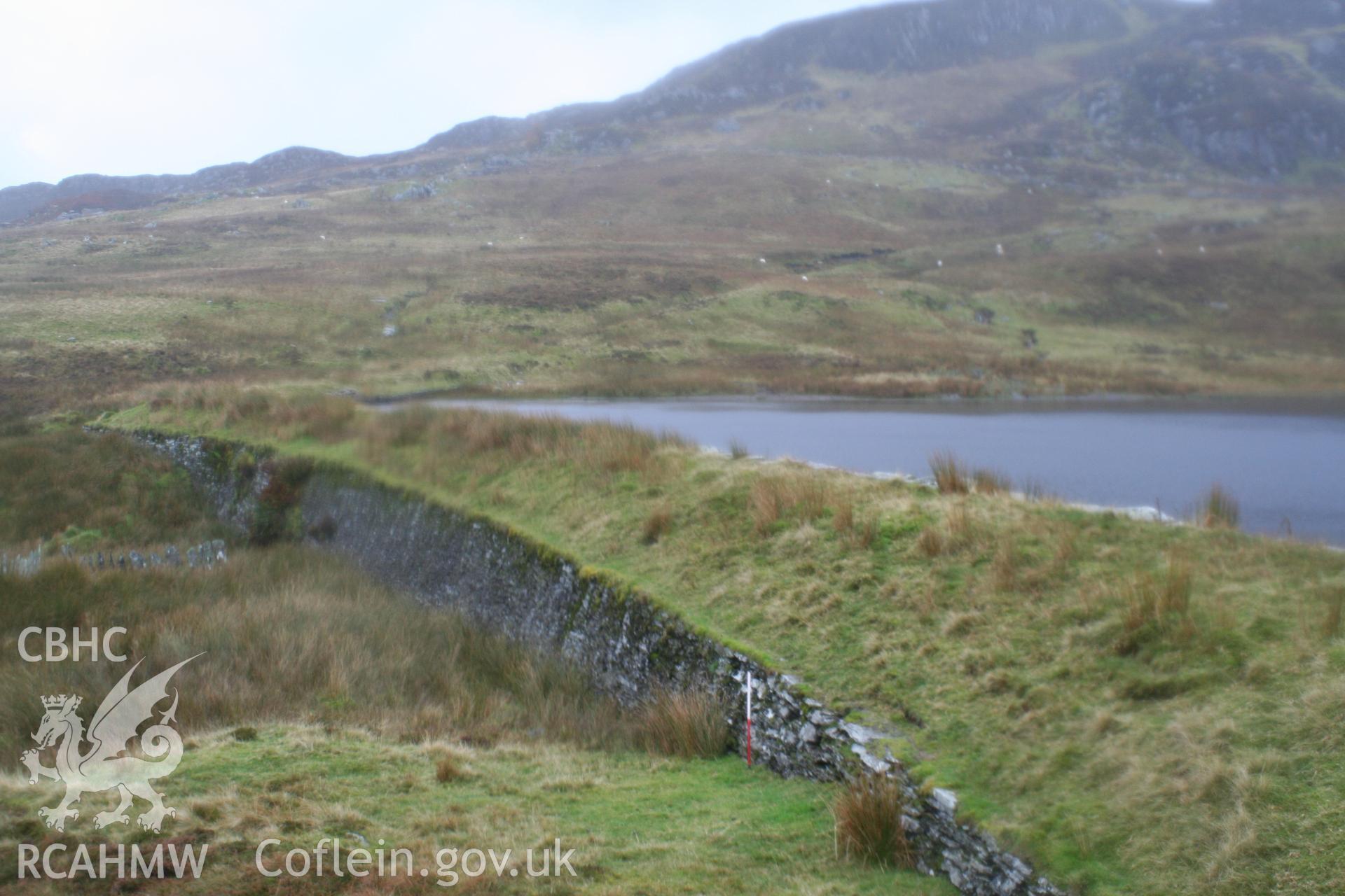Dam wall, Llyn y Chwarel Reservoir, looking southwest