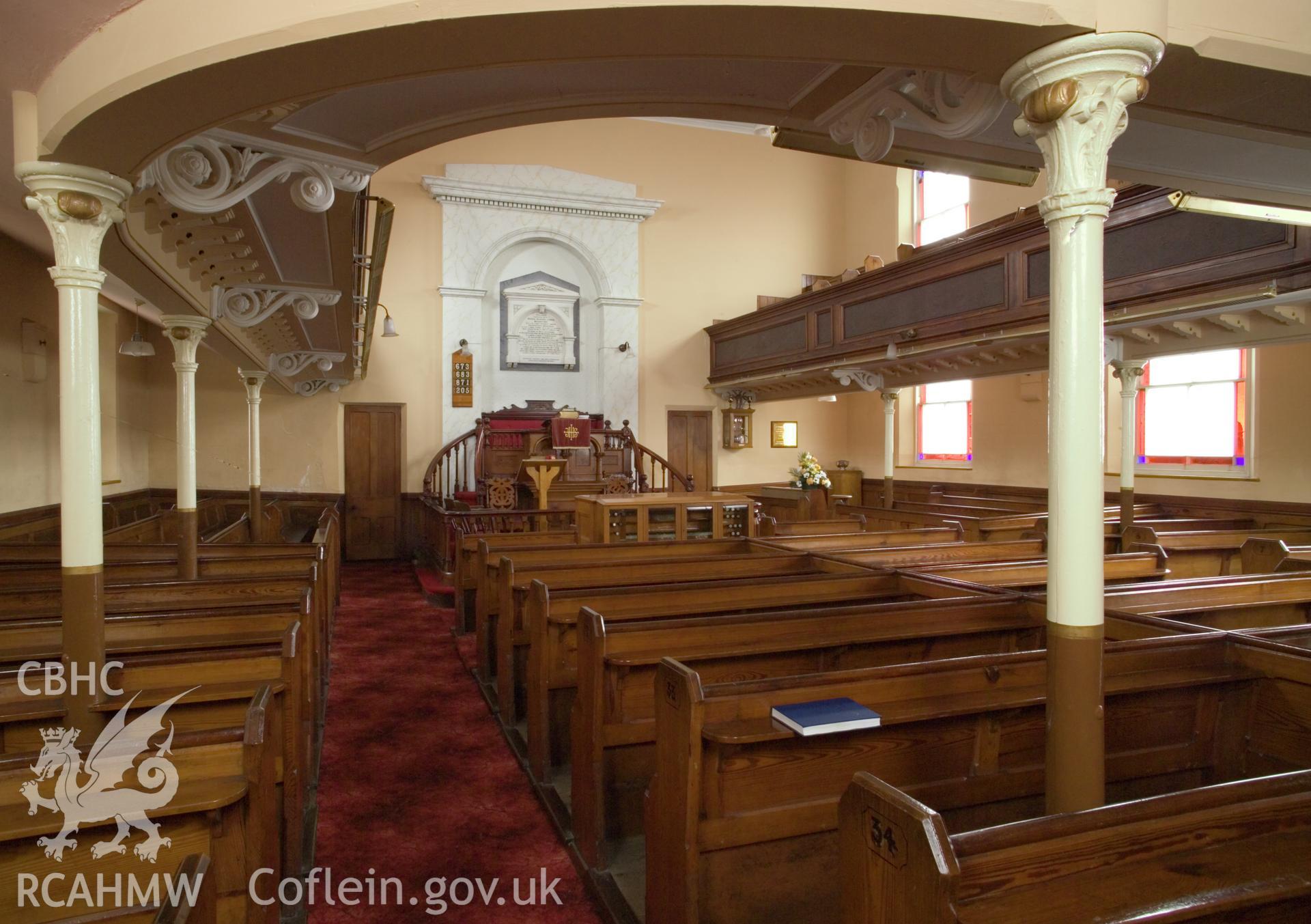 Interior, ground floor, oblique view from south.