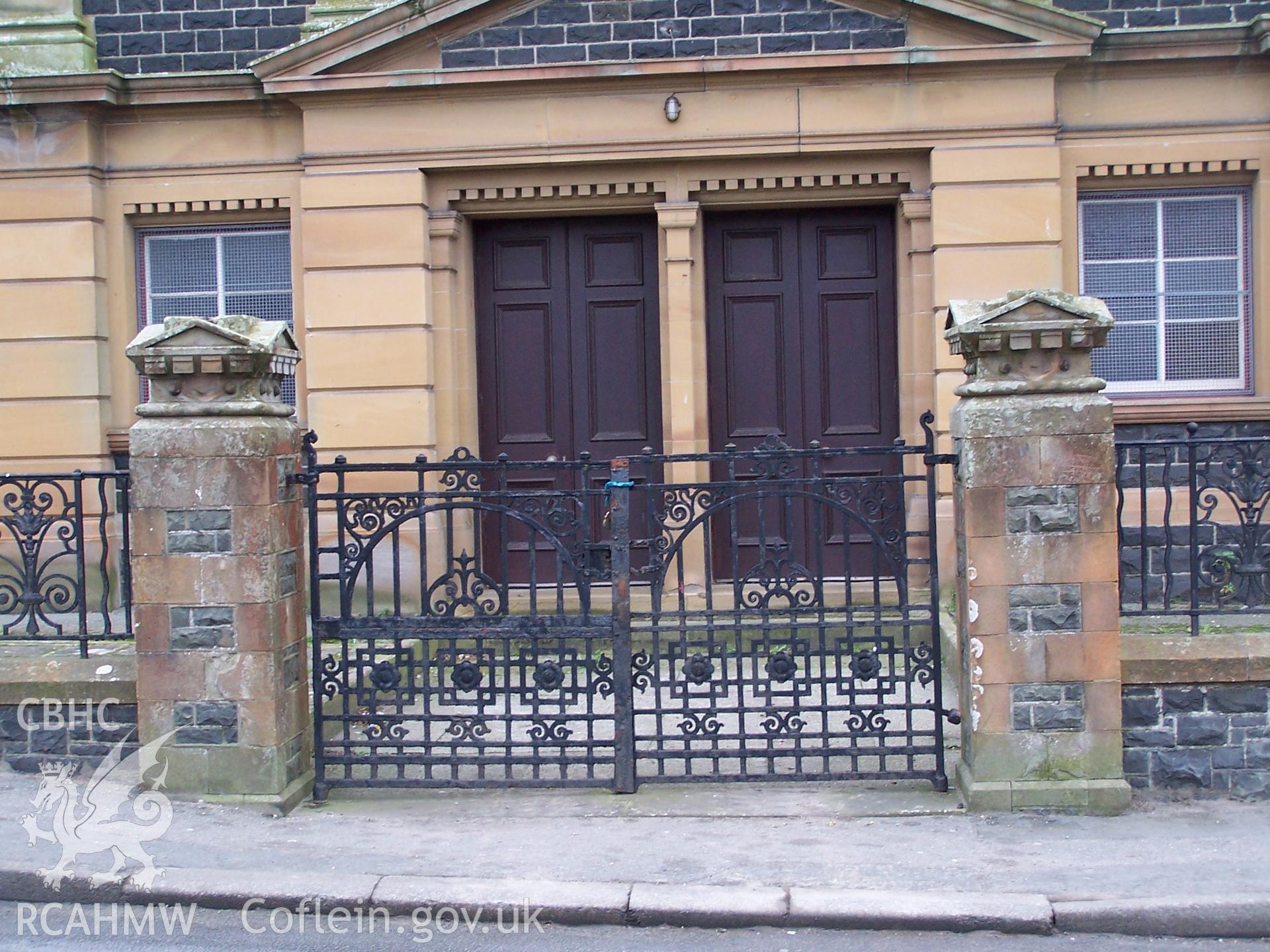 Chapel: Exterior - iron gates.