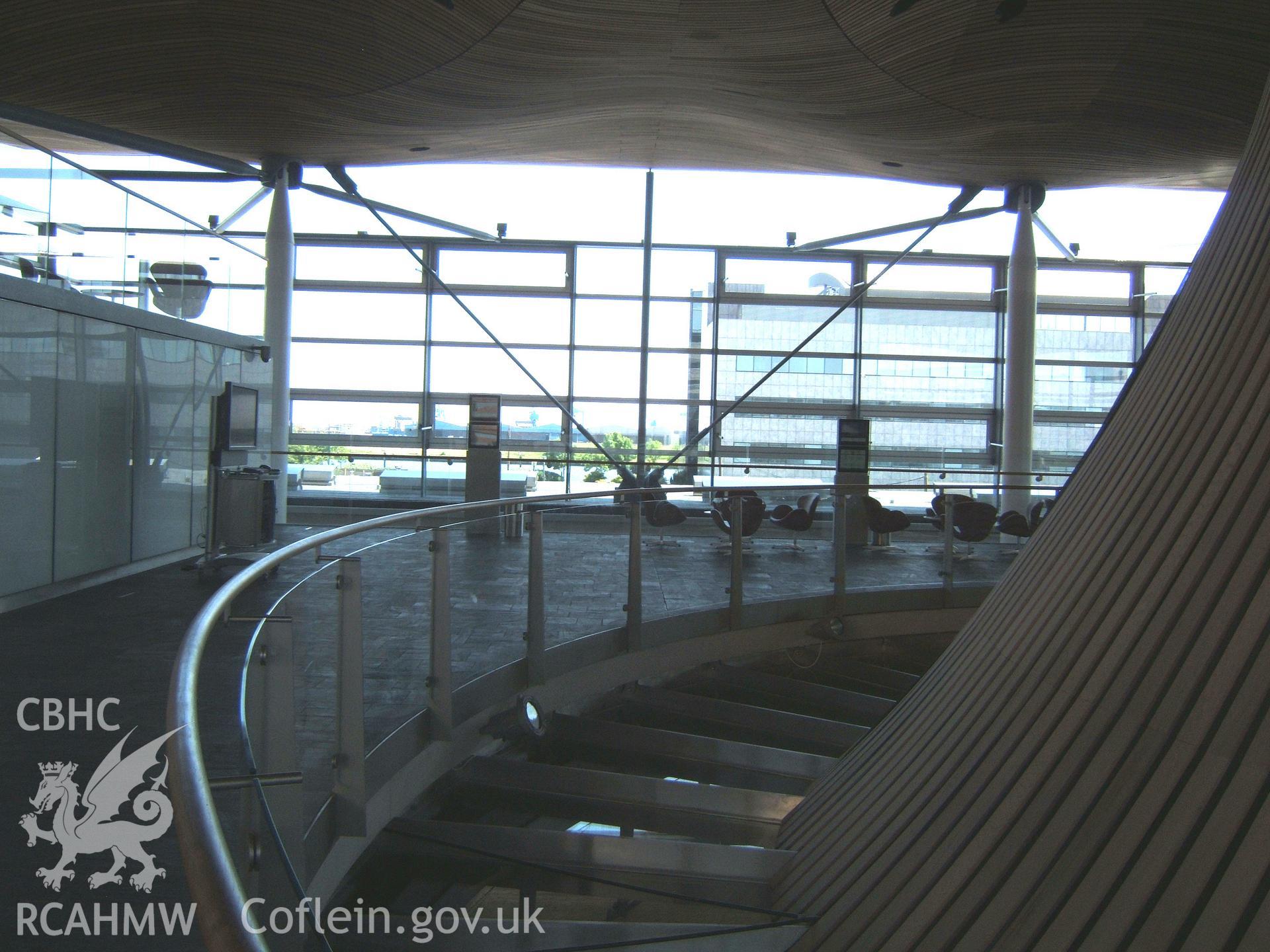 Looking SE along top floor above the debating chamber, ventilation cone to right.