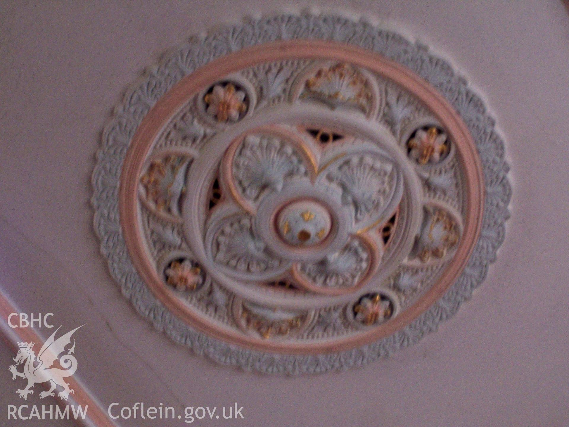 Chapel: Interior - ceiling, corner rose.