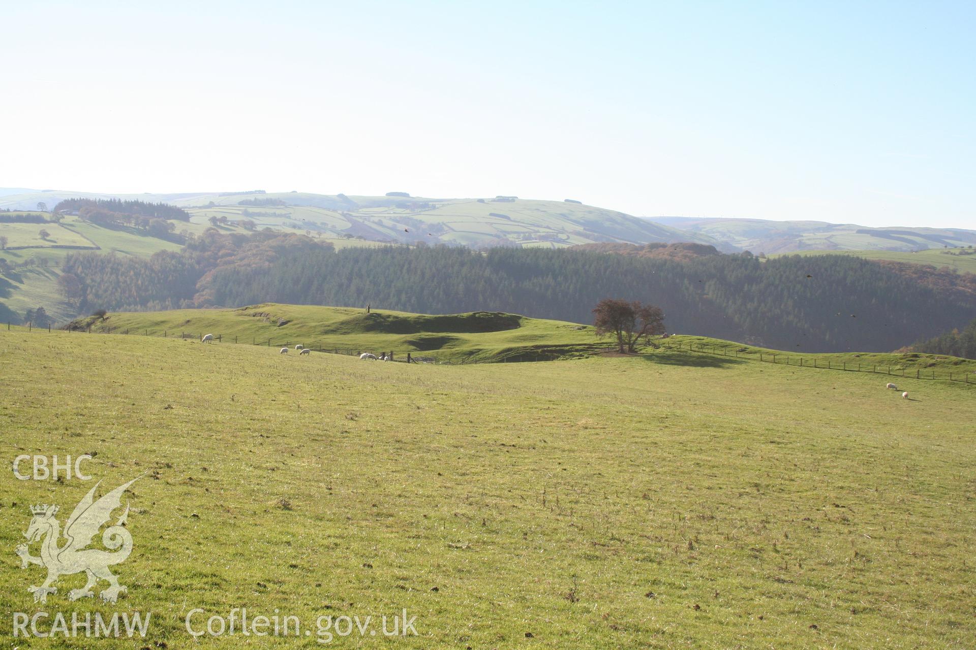 Pen'r-allt hillfort: view of southern part of the hillfort from the east, showing eroded ramparts along eastern slopes