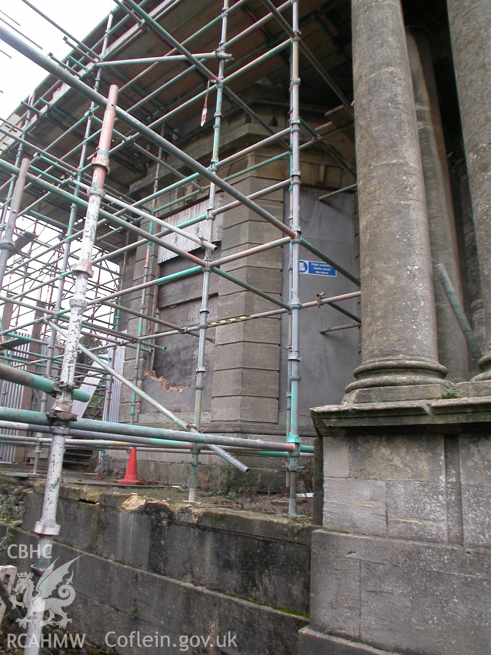 Splayed bay window to the left of the main entrance.