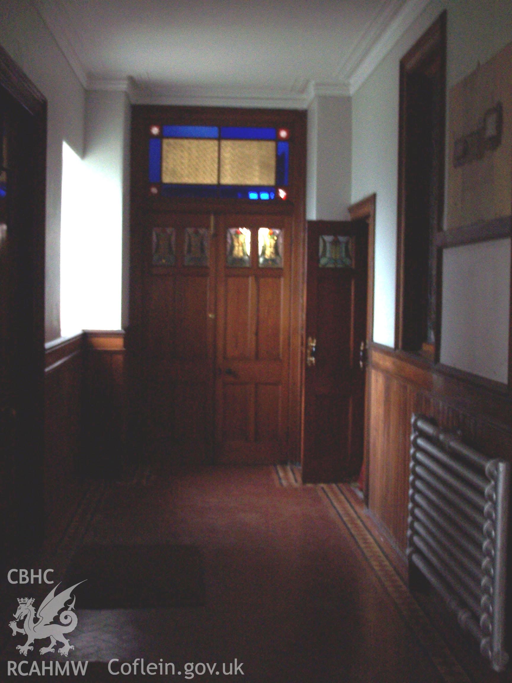 Chapel: Interior - vestibule lobby looking towards doors to gallery staircase.