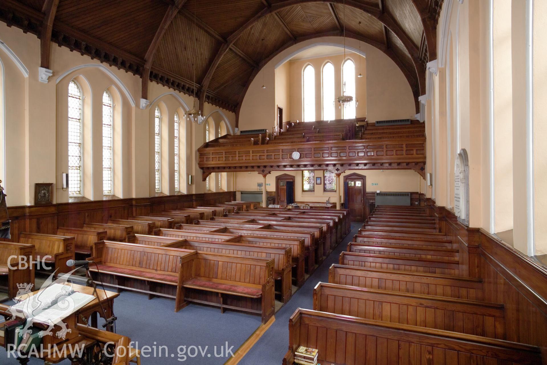 Ground floor, pews and gallery from east.