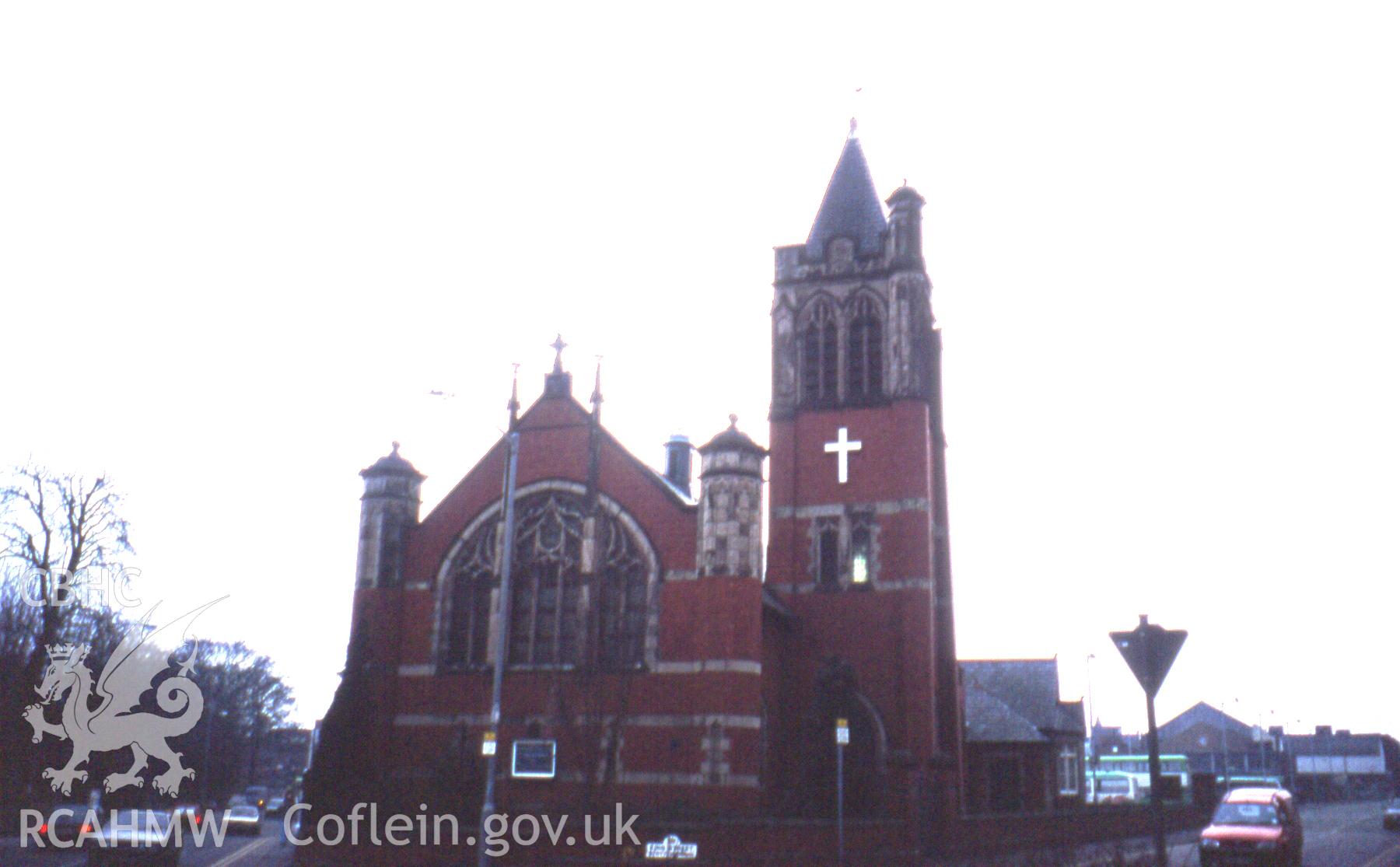 Colour digital photograph of Trinity English Presbyterian Church, King St/Rhosddu Rd, Wrexham, by Stephen Hughes, 14/03/1996.
