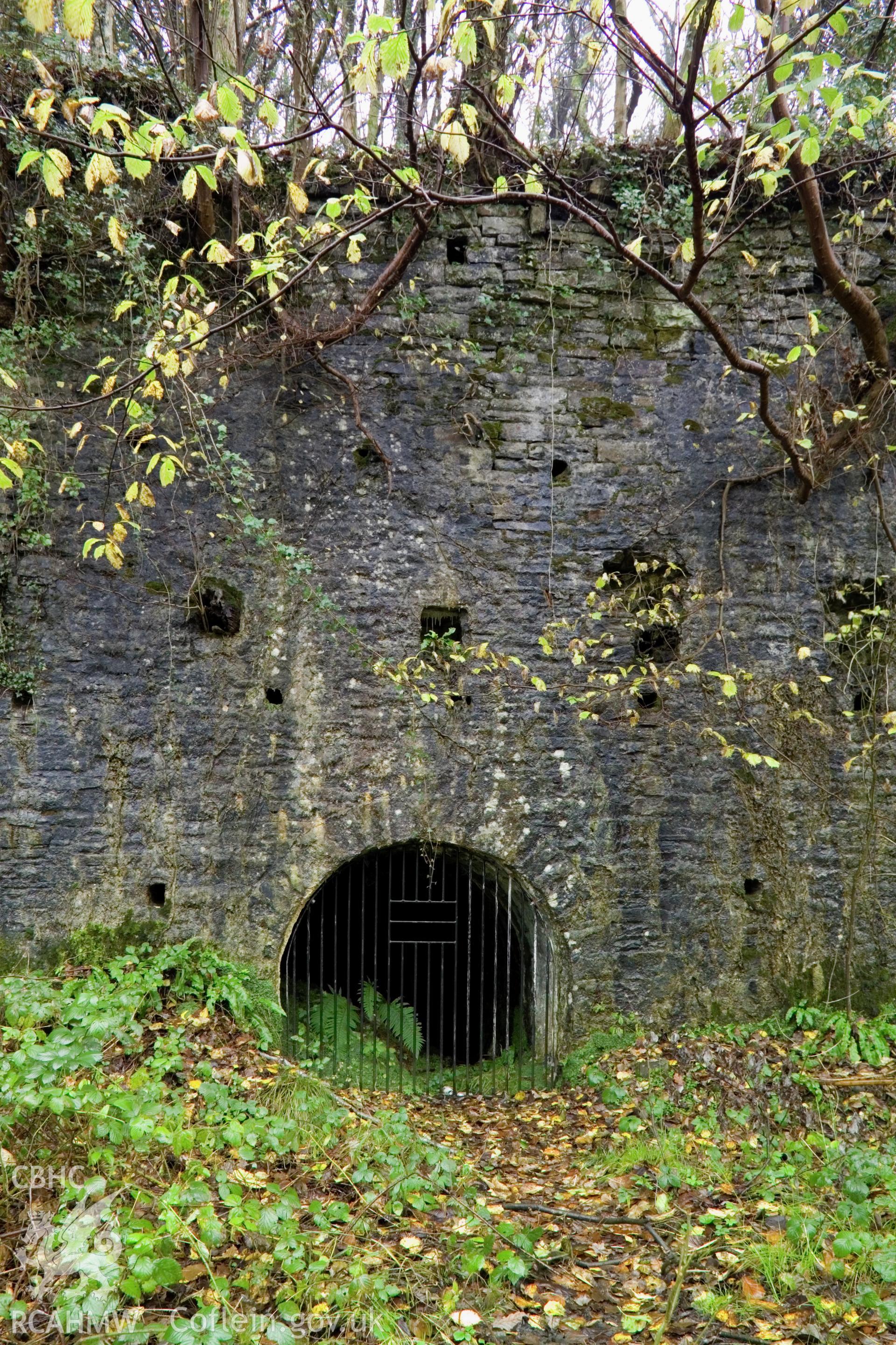 Colliery adit in retaining wall.