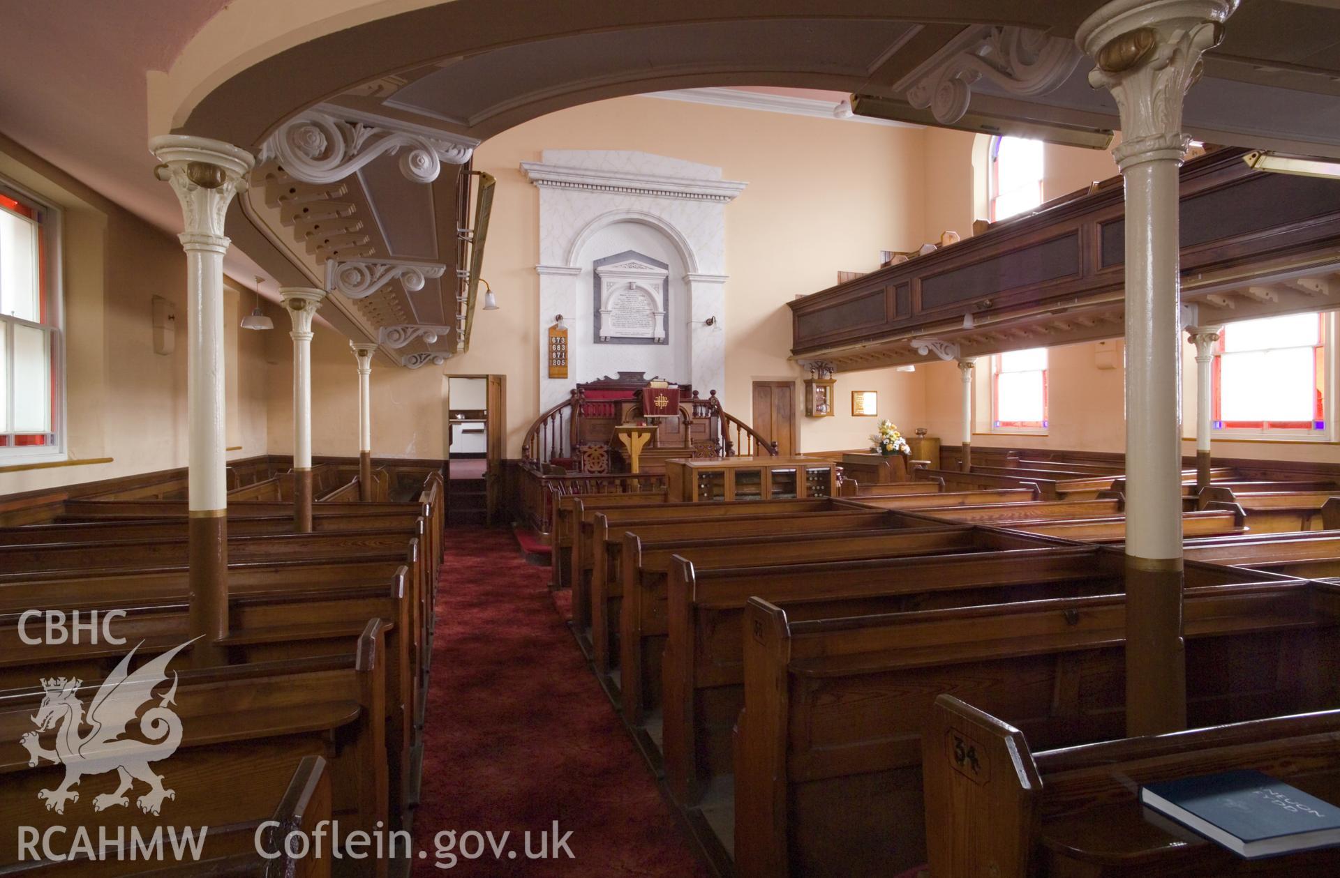 Interior, ground floor, oblique view from south.