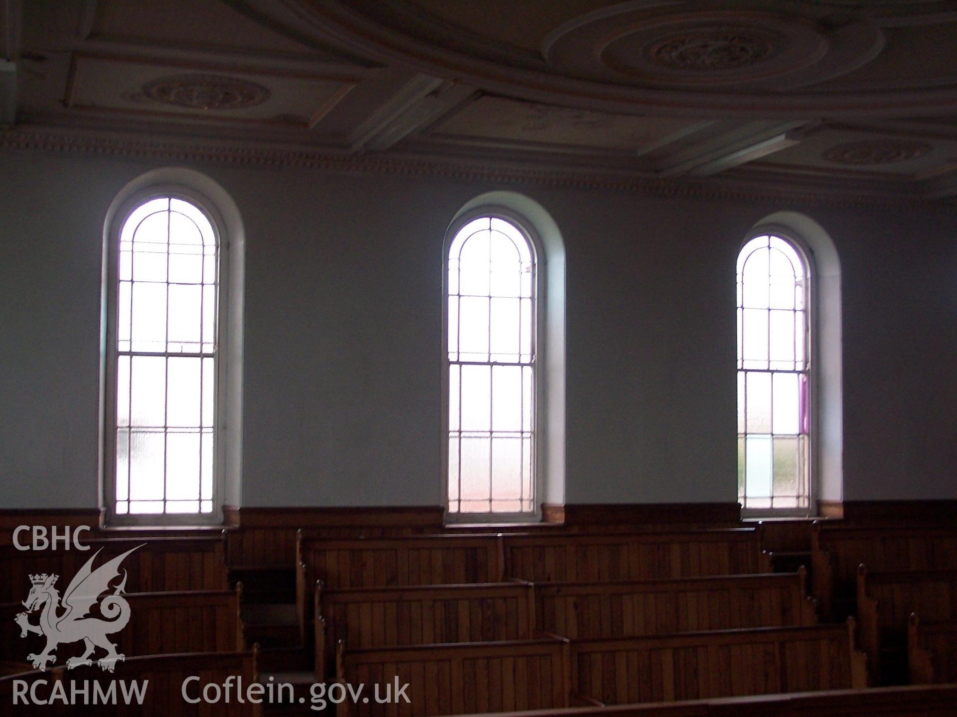 Chapel: Interior - windows in side elevation, gallery level.