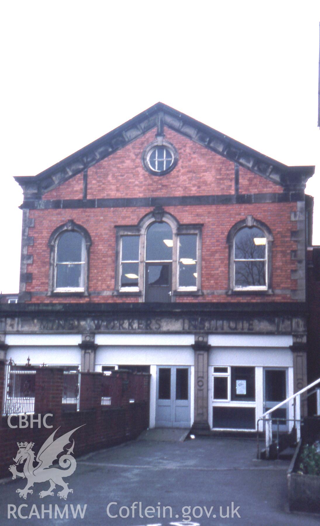 Colour digital photograph of North Wales Mine Workers Institute, by Stephen Hughes, 14/03/1996.