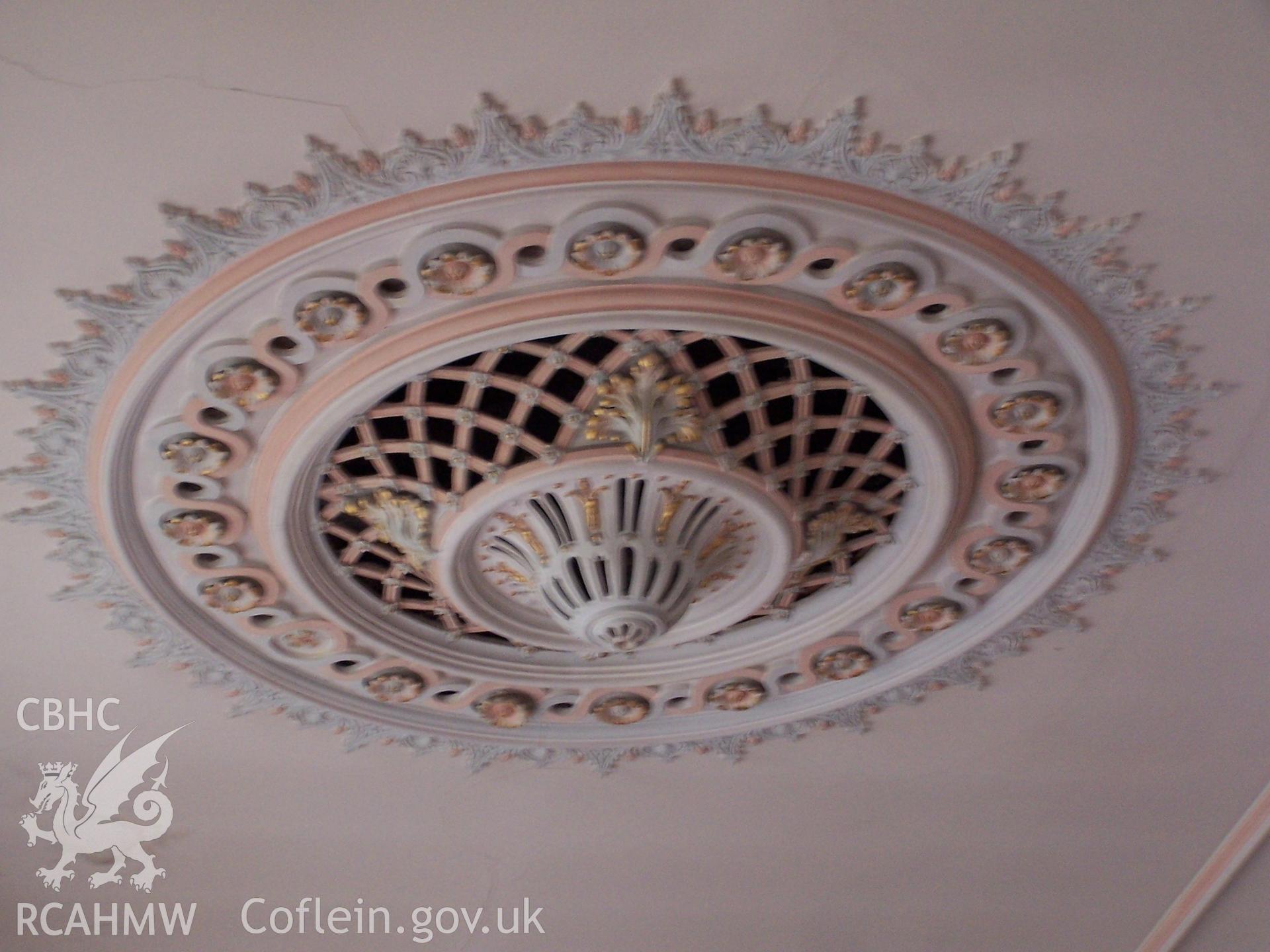 Chapel: Interior - ceiling, secondary vent rose.