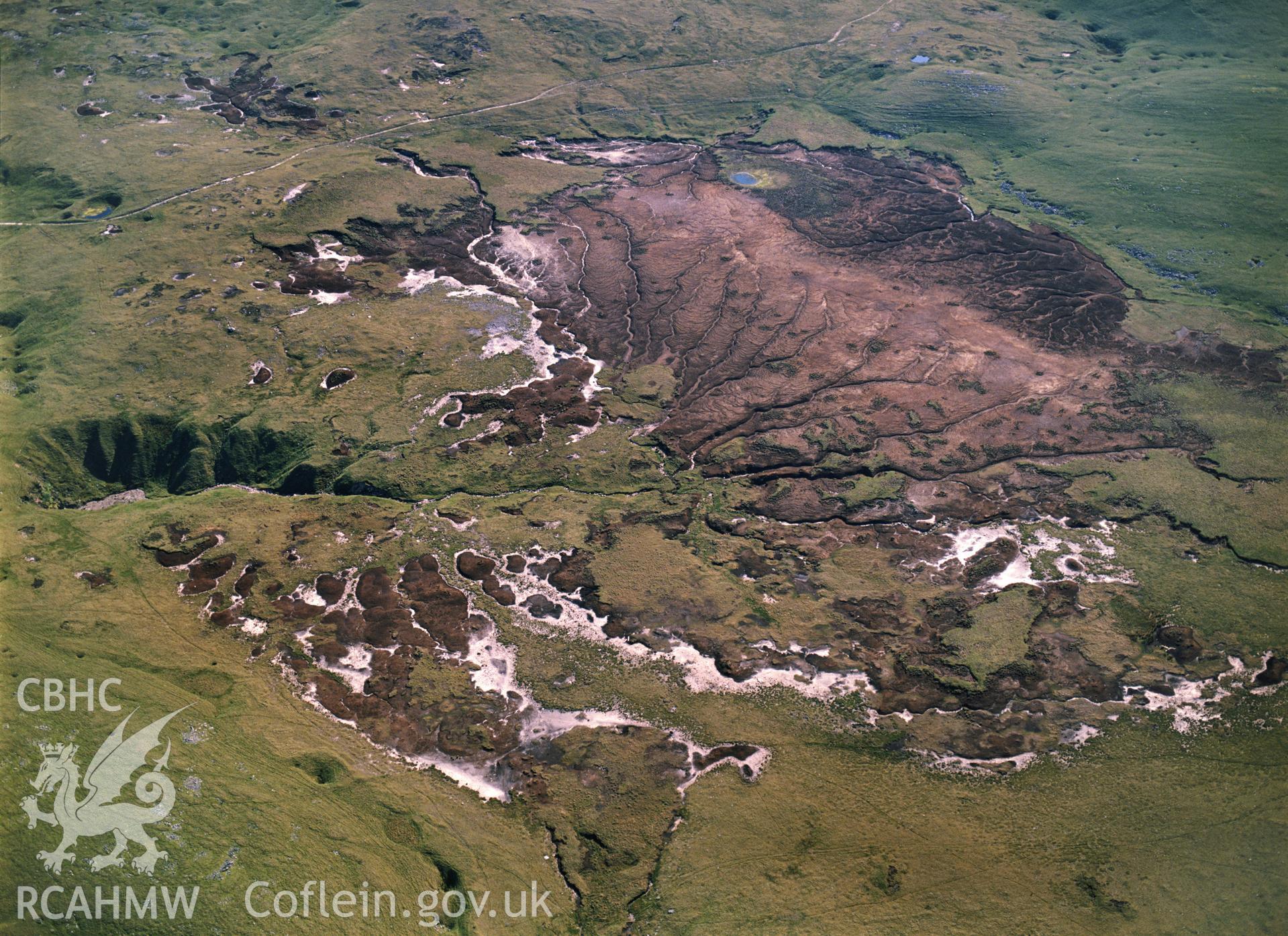 RCAHMW colour oblique aerial photograph of Waun Fignen Felen, taken by C R Musson, 1990