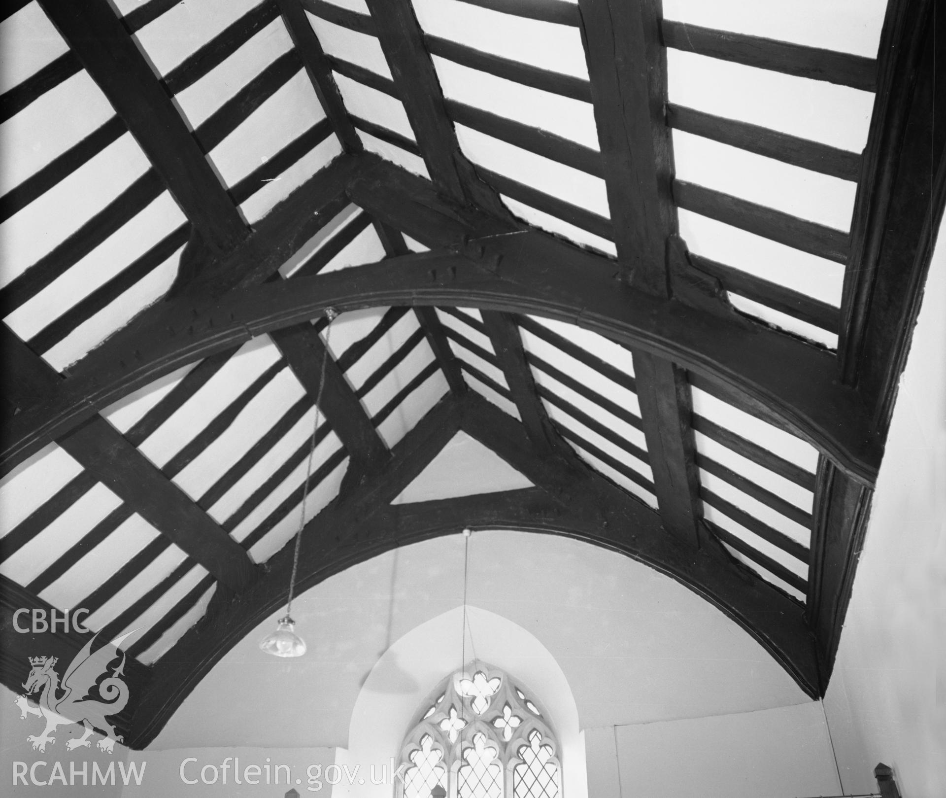 Interior view of roof at St Benedicts Church, Gyffin taken 30.09.48.