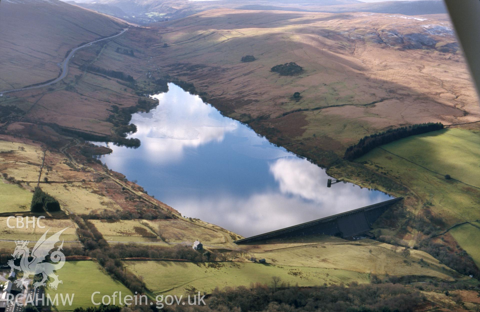 Slide of RCAHMW colour oblique aerial photograph of Cray Reservoir. taken by T.G. Driver, 2001.