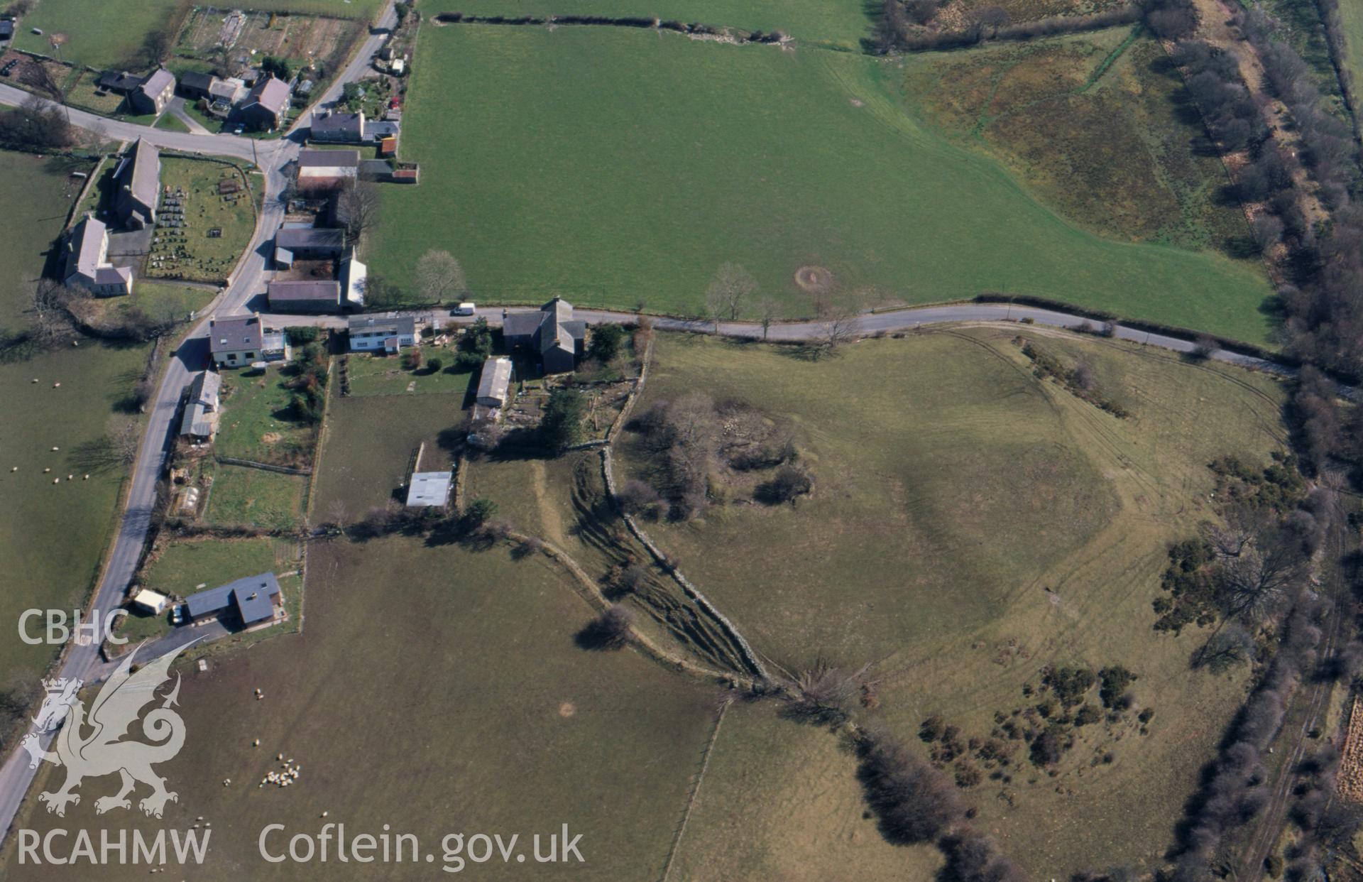 RCAHMW colour oblique aerial photograph of Ystradmeurig Castle. Taken by C R Musson on 23/03/1995