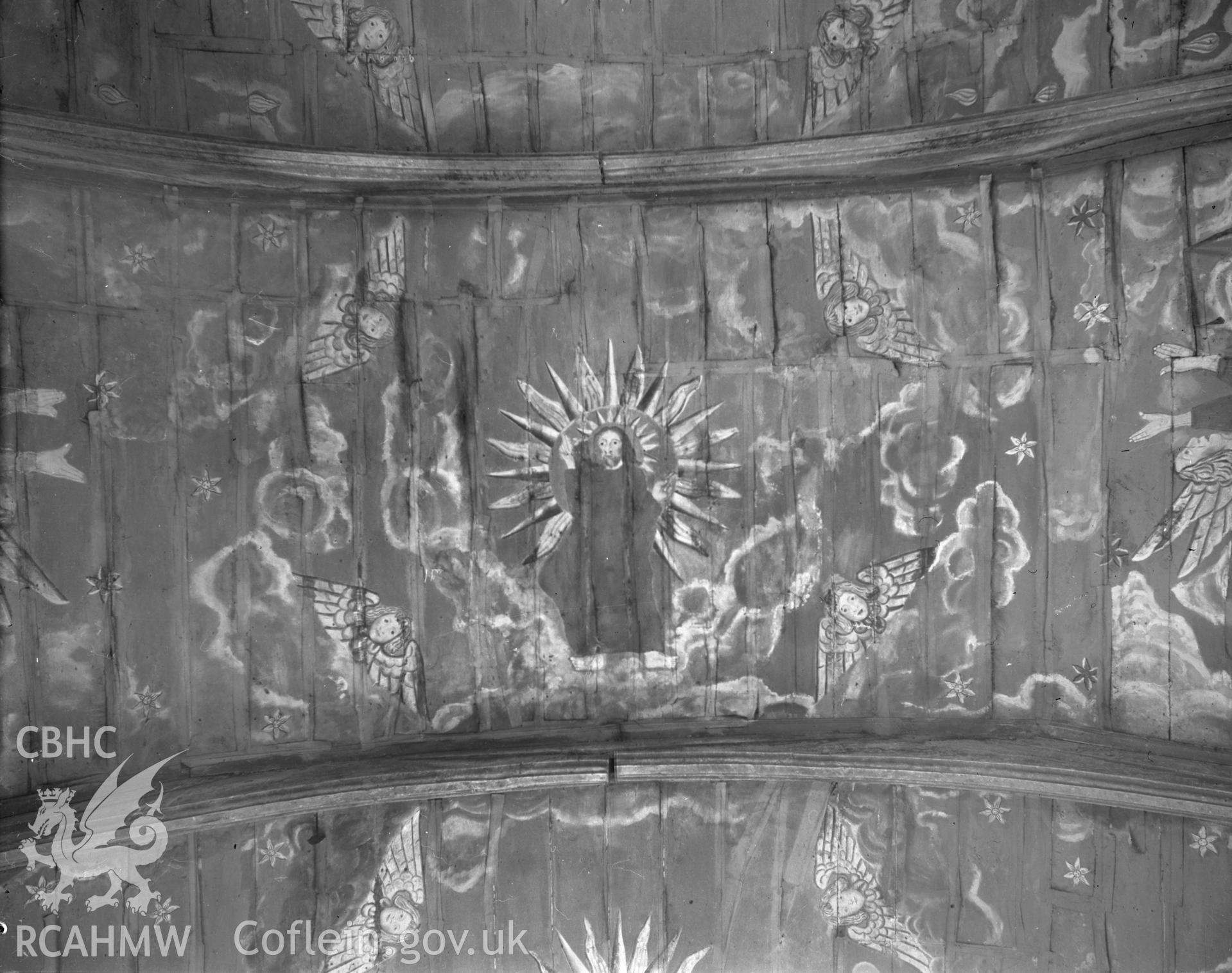 Interior view showing decorated ceiling,