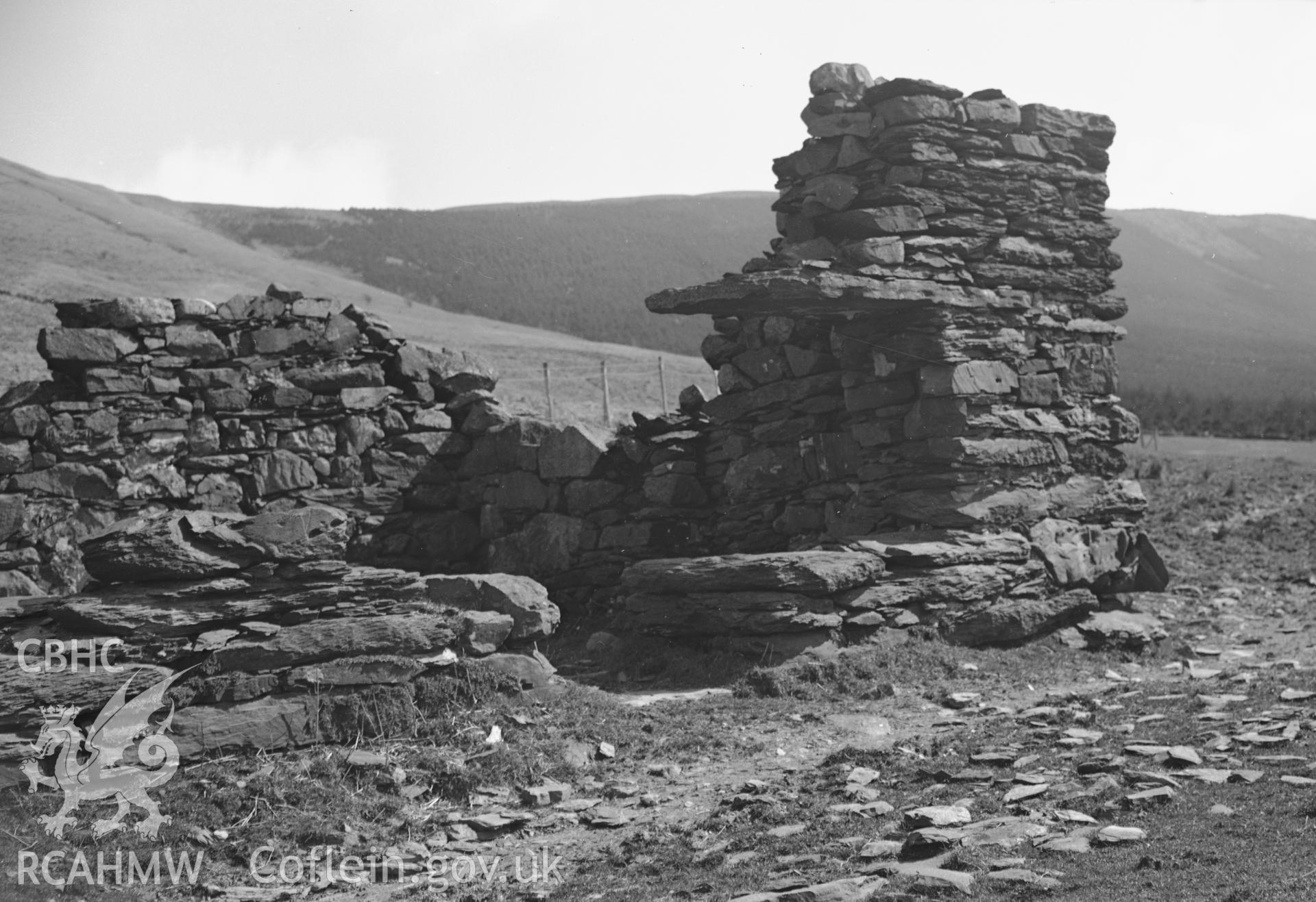 View of the ruins of Gwyndy, Dolwyddelan taken 24.04.1951.