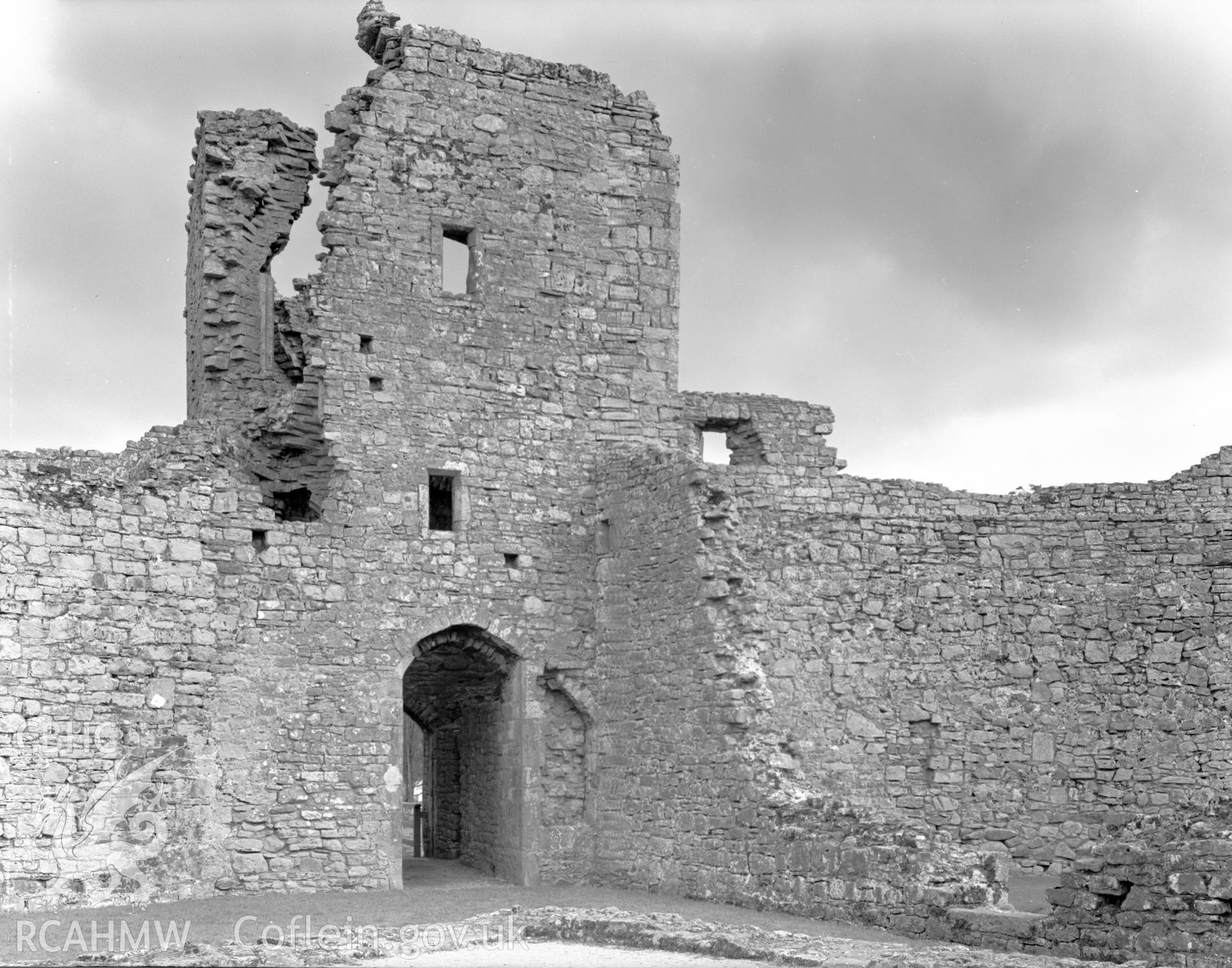 Exterior view of the north gate of Coity Castle, Coity Higher taken 09.04.65.