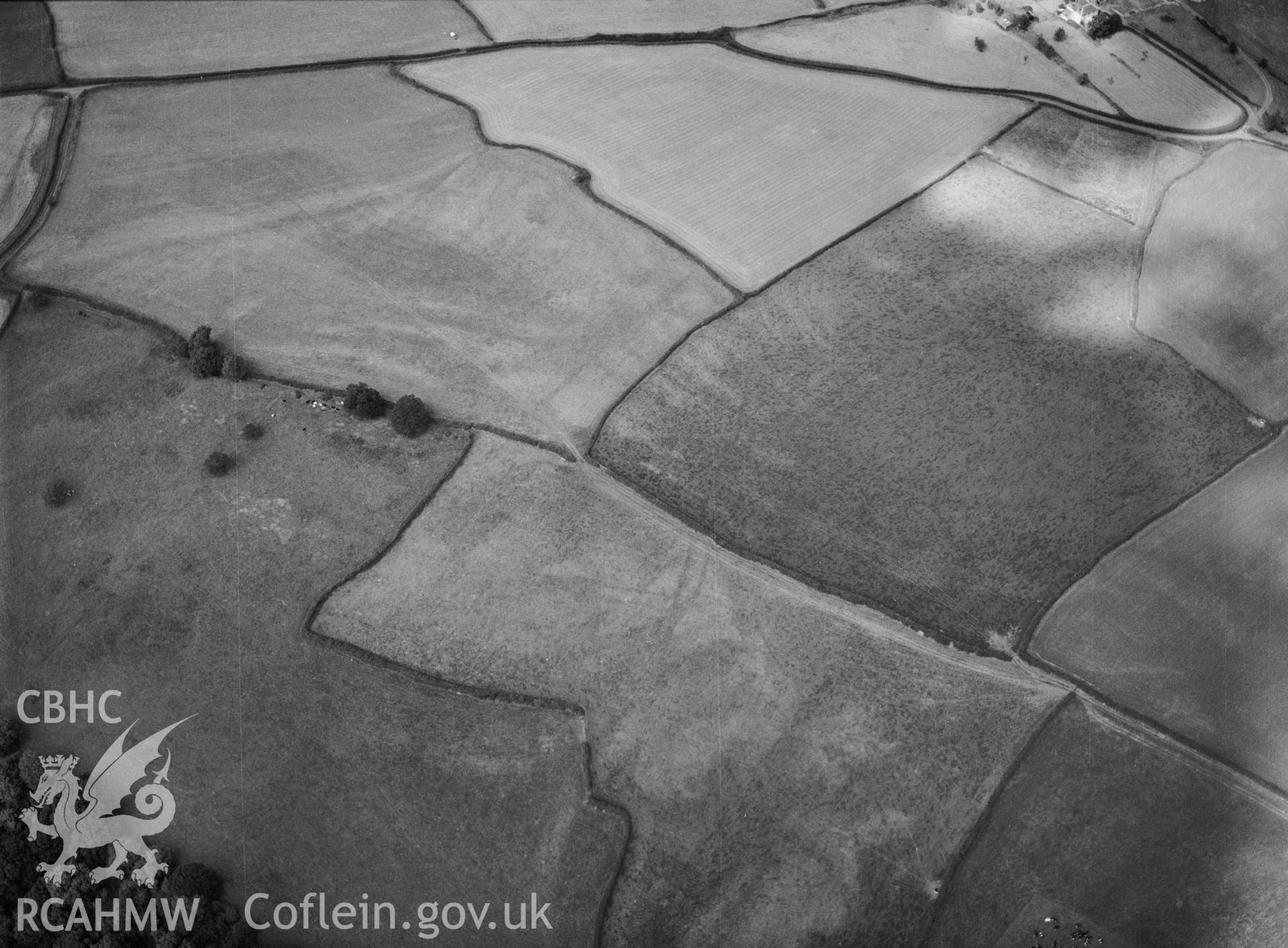 RCAHMW black and white oblique aerial photograph of  Graig Olway Farm cropmarks