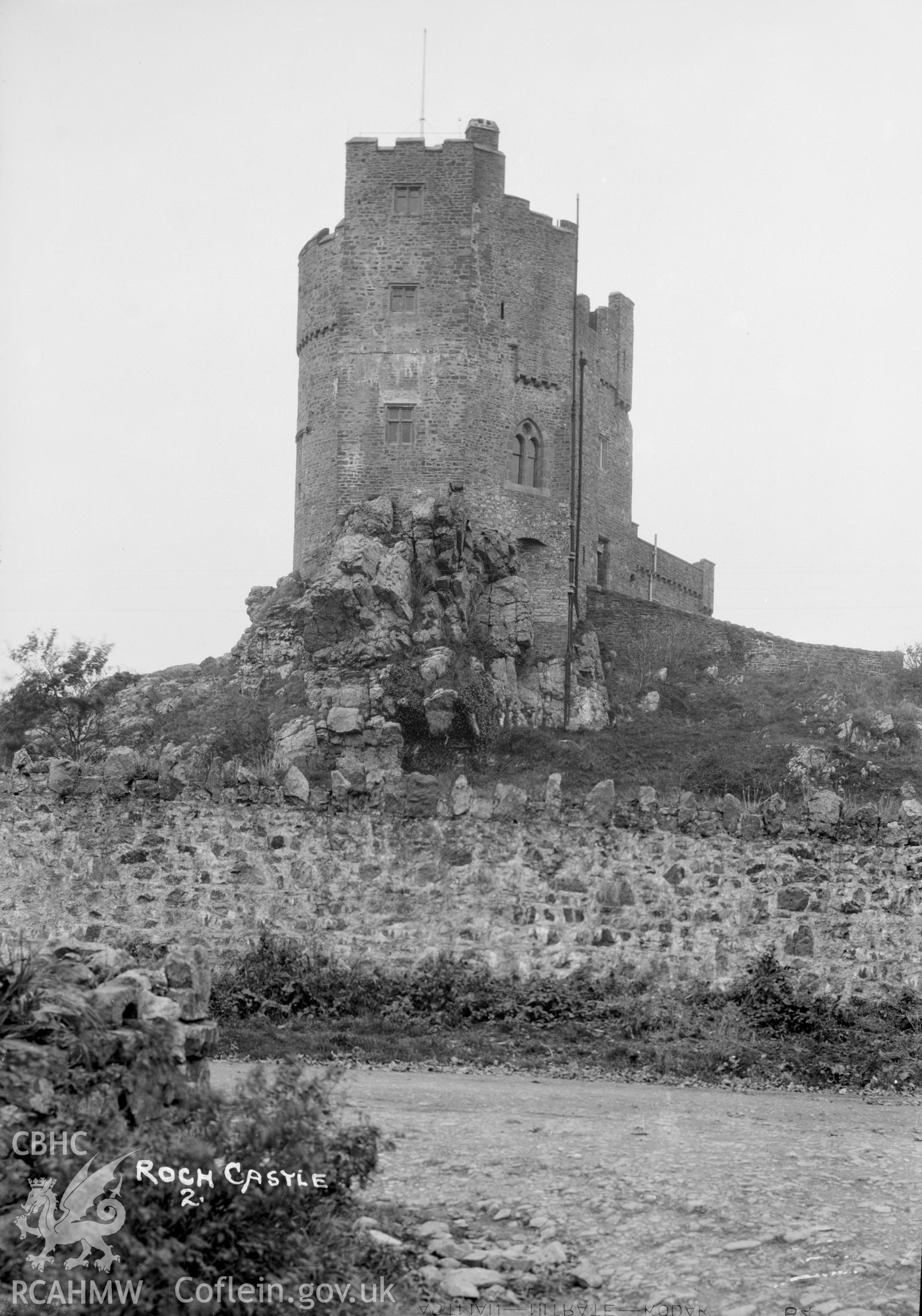 View of Roch Castle, Pembs, taken by W A Call, 1930.