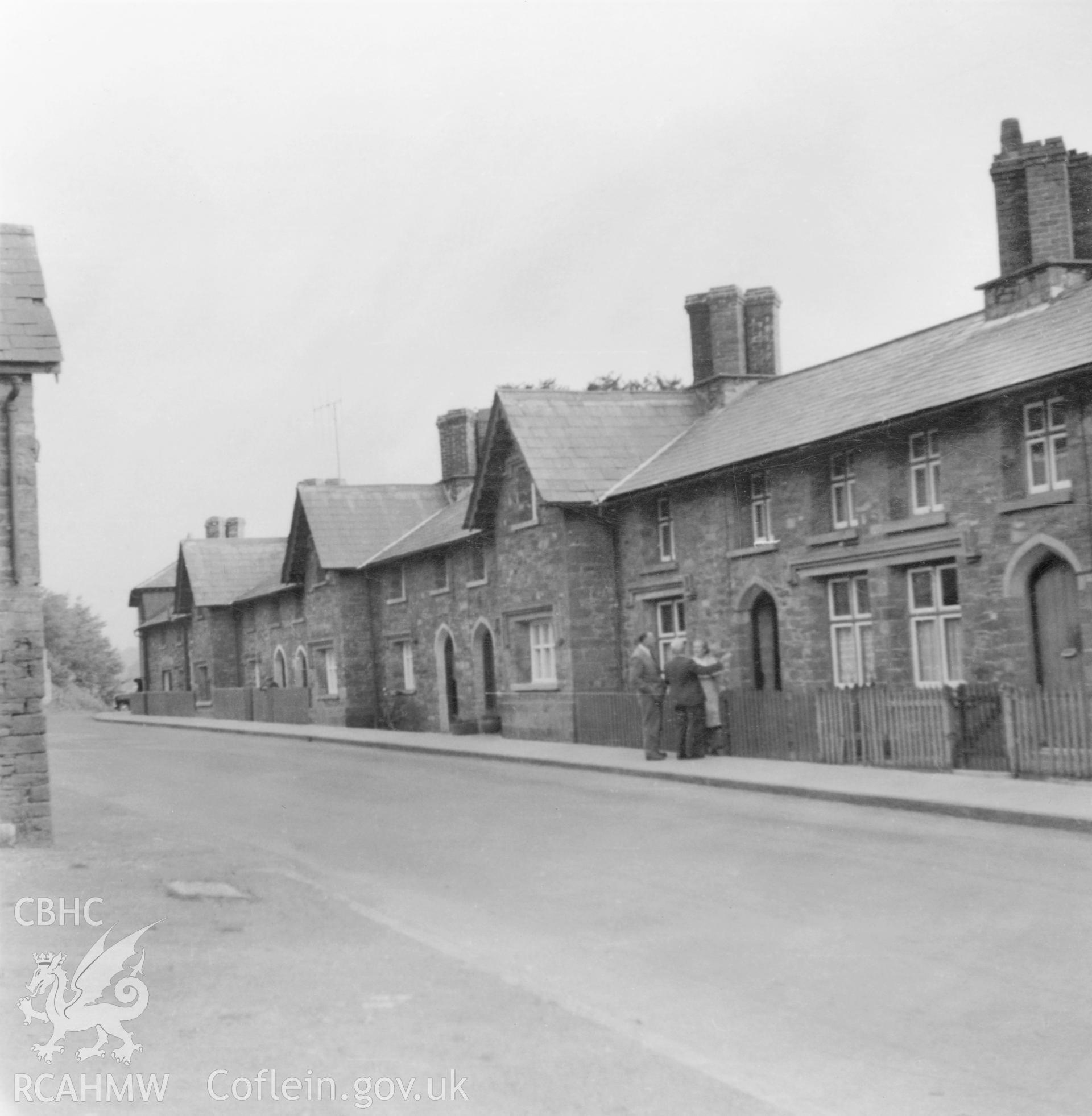 Church Row, Nos. 1-8, Defynnog: black and white photo from the north-east, taken c.1958.
