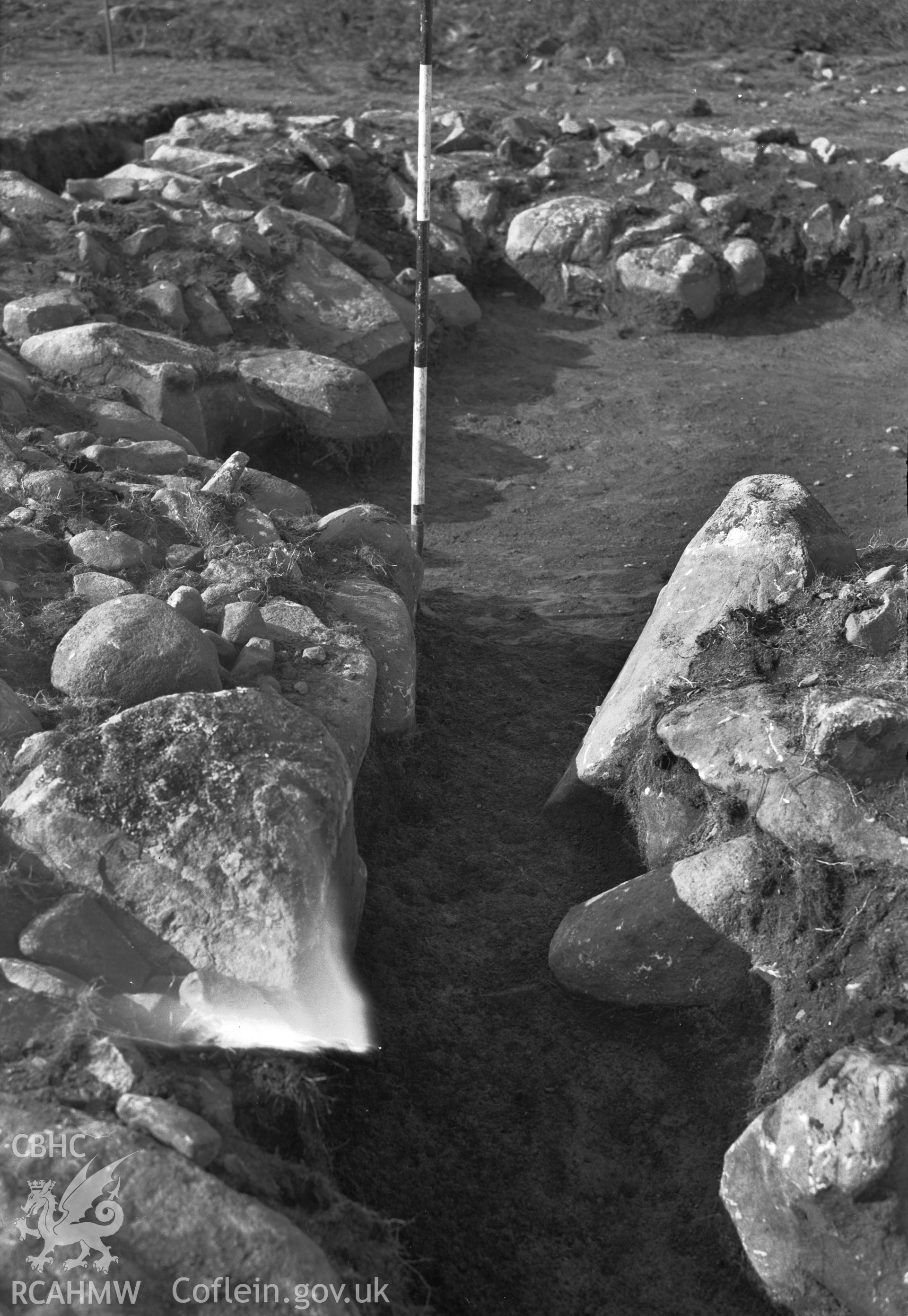 View of stone formation at Braich y Dinas, Dwygyfylchi, taken 28.07.1949.