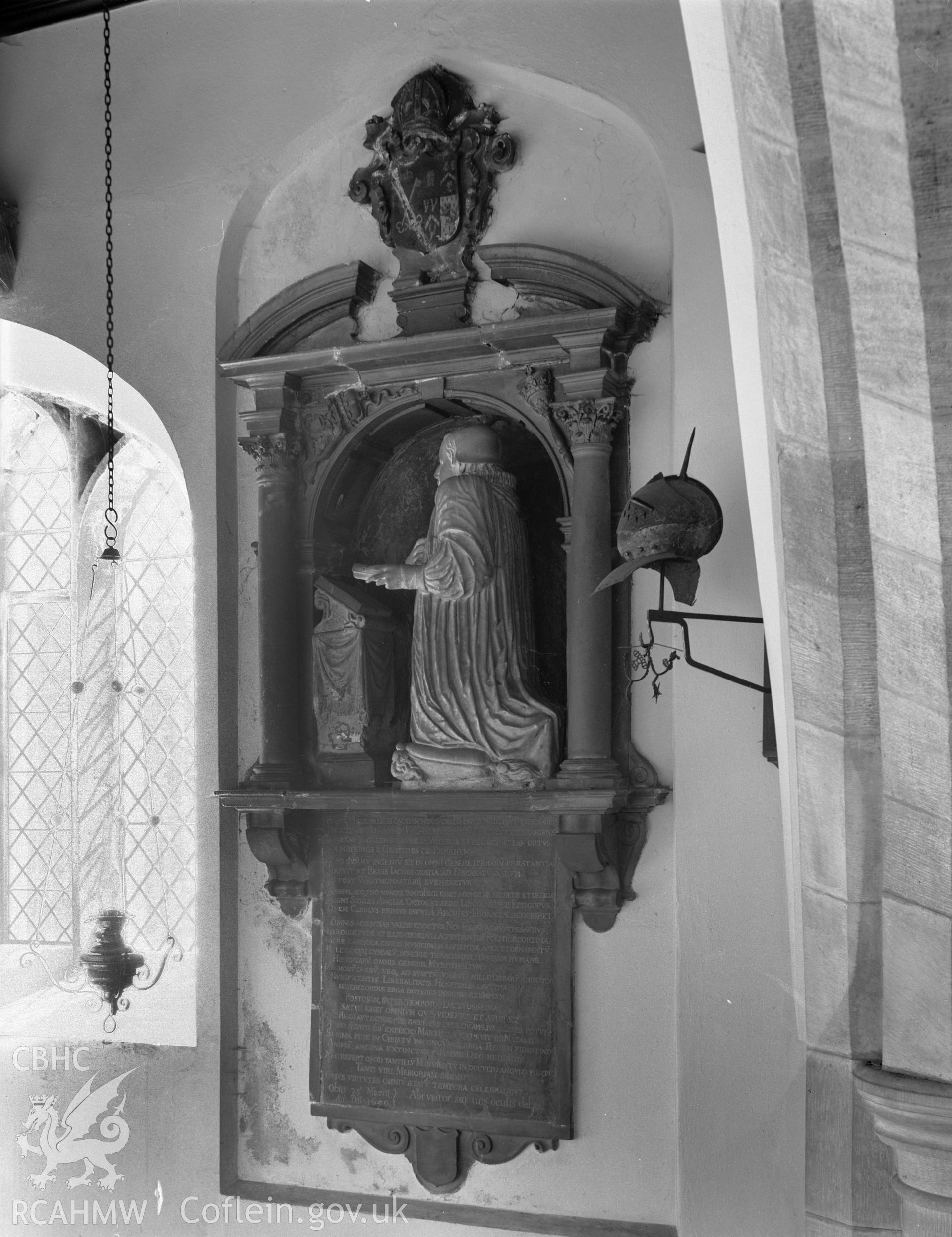 Interior view showing memorial in wall.