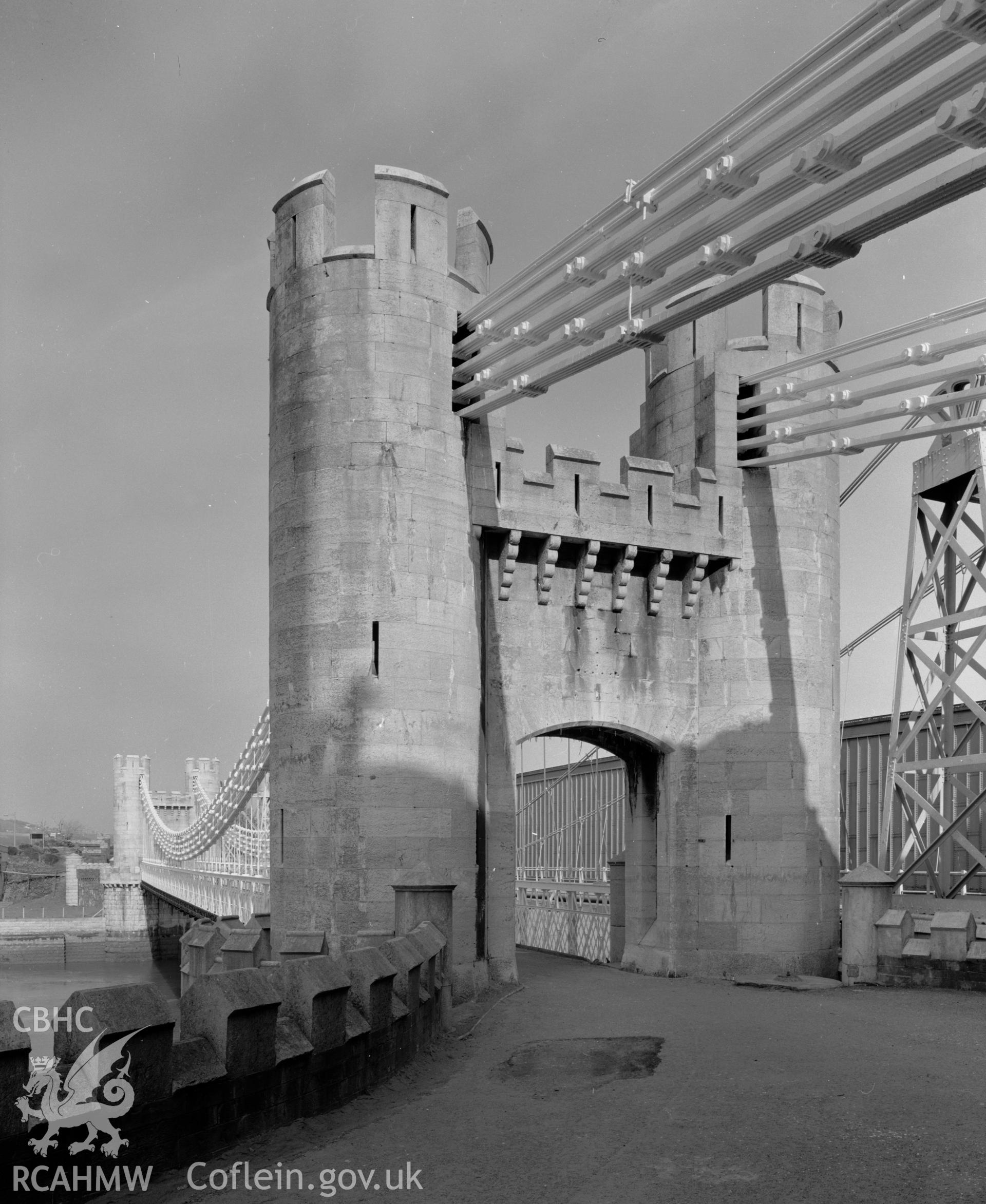 View of Conwy Suspension Bridge , taken 01.01.1968.