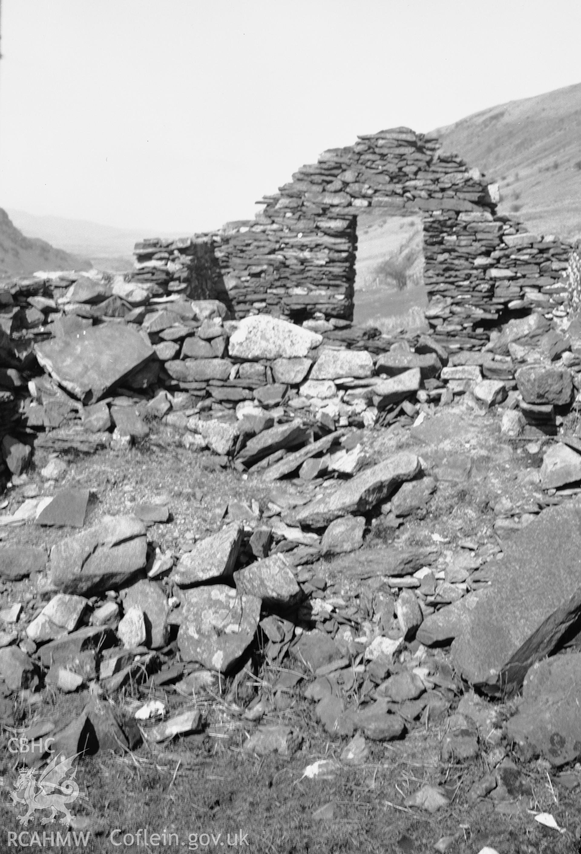 View of ruins of Gwndy, Dolwyddelan taken 24.04.1951.