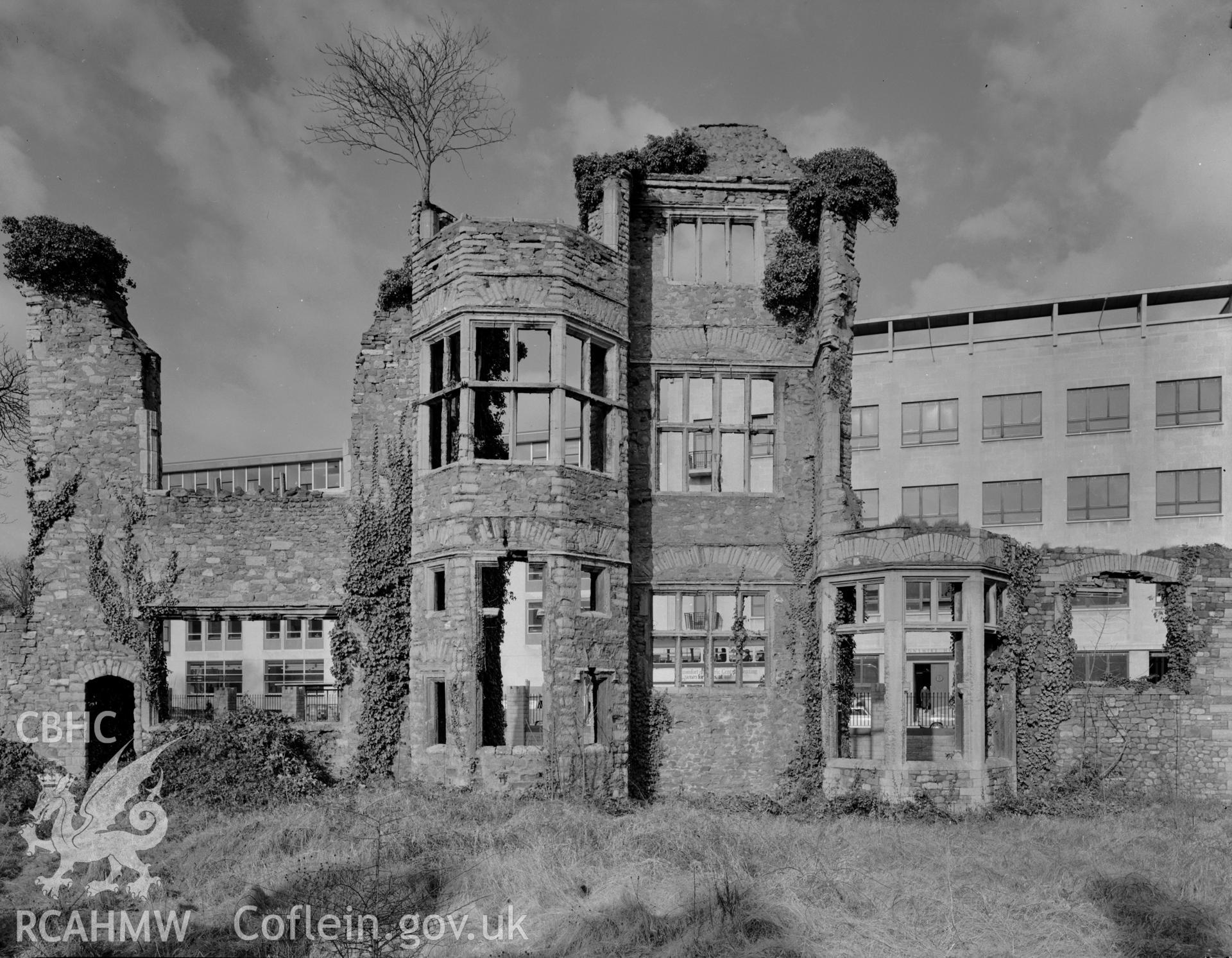 Exterior view of Herbert Mansion, Cardiff, taken 06.04.1961.