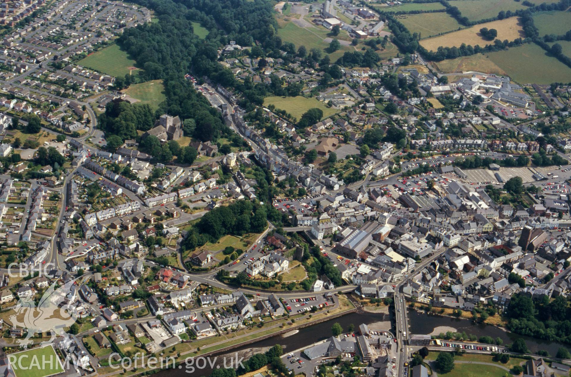RCAHMW colour slide oblique aerial photograph of Brecon,  taken by C.R.Musson on the 22/07/1996