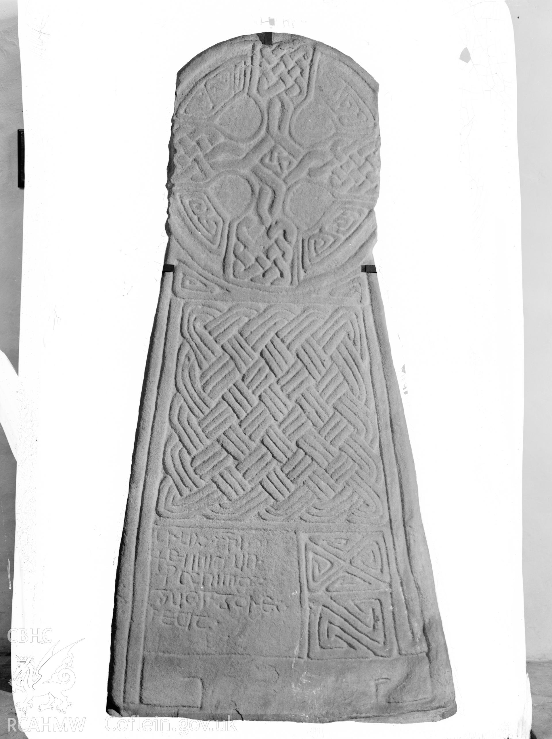 View of inscribed stone cross at Margam Abbey, Port Talbot, taken 18.11.65 .