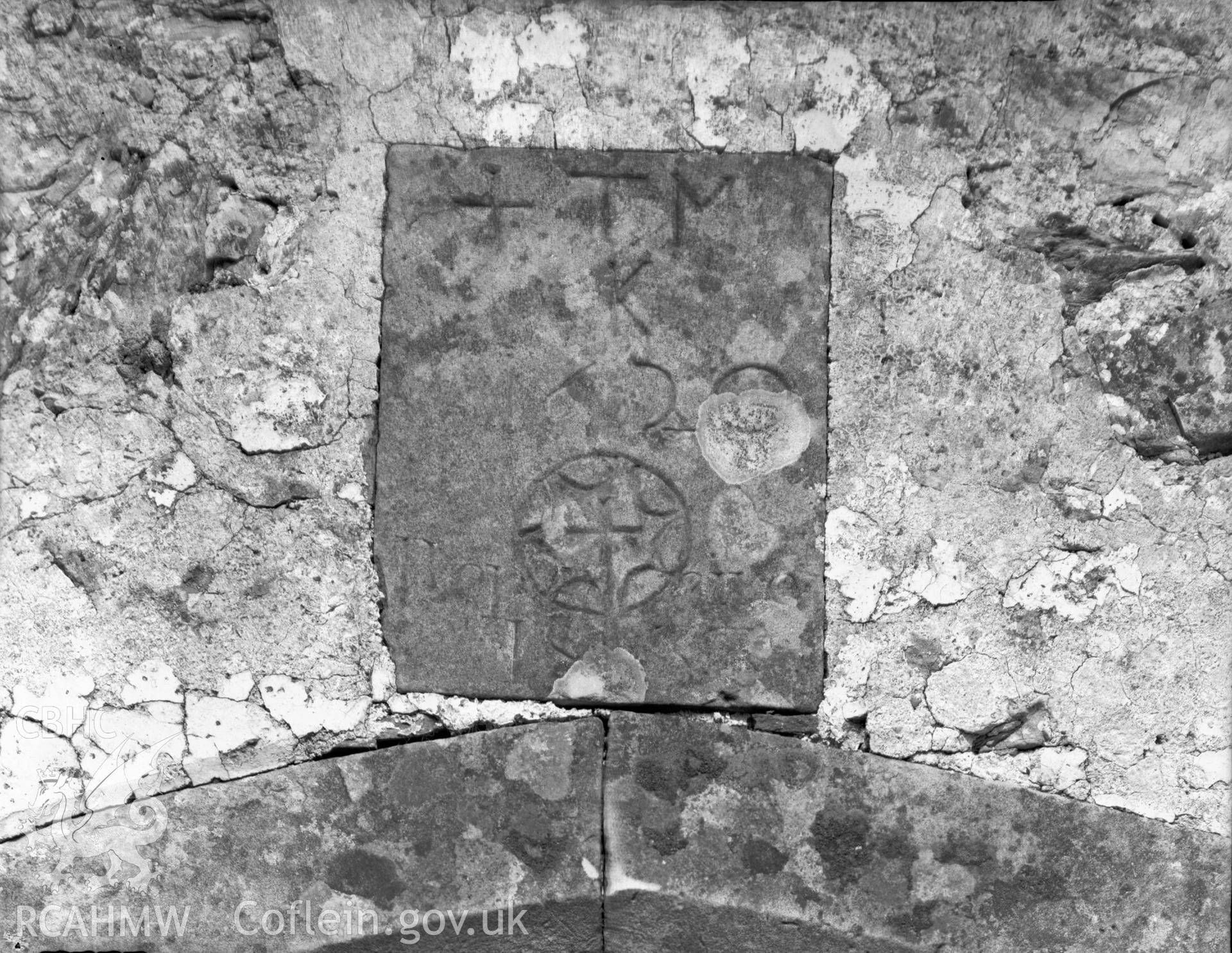 View of inscribed datestone at Castell Mynach, Pentyrch taken 23.06.65.