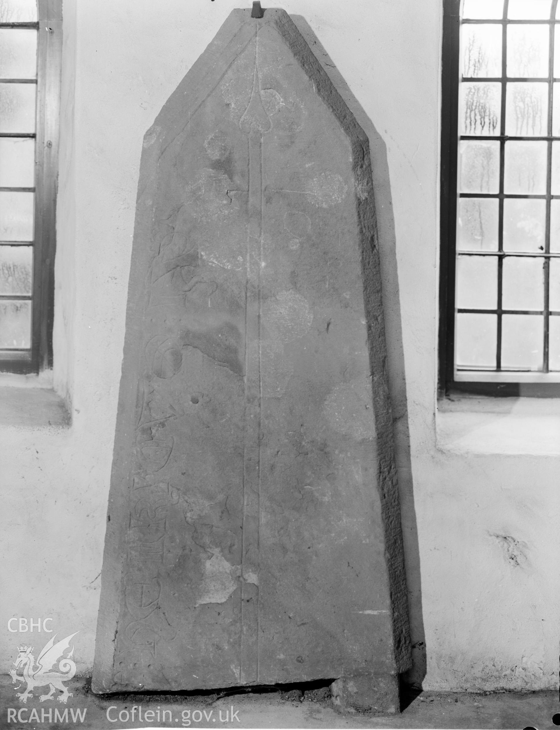 View of inscribed slab of Hendy at Margam Abbey, Port Talbot, taken 18.11.65 .