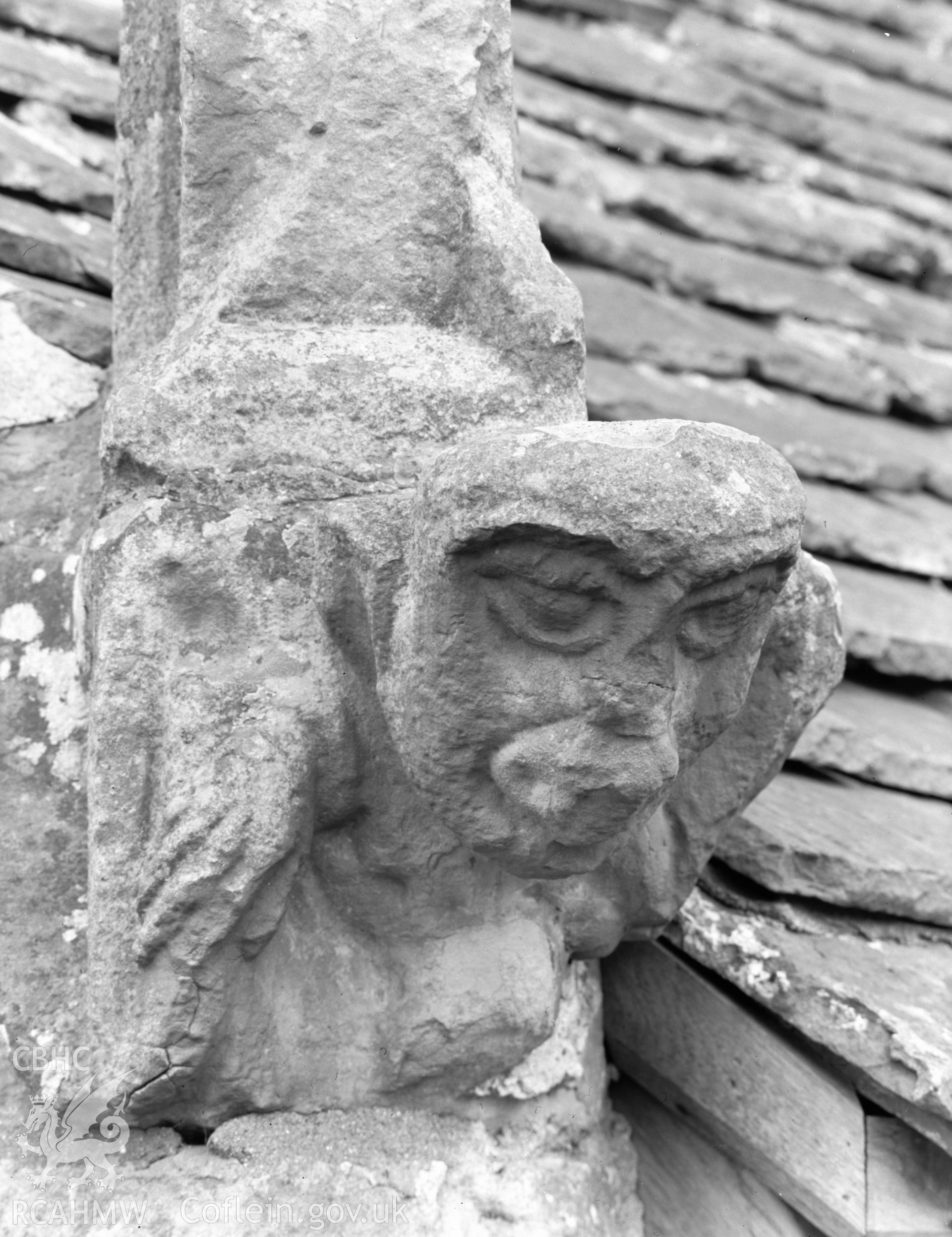 View of gargoyle at St David's Church, Laleston taken 09.04.65.