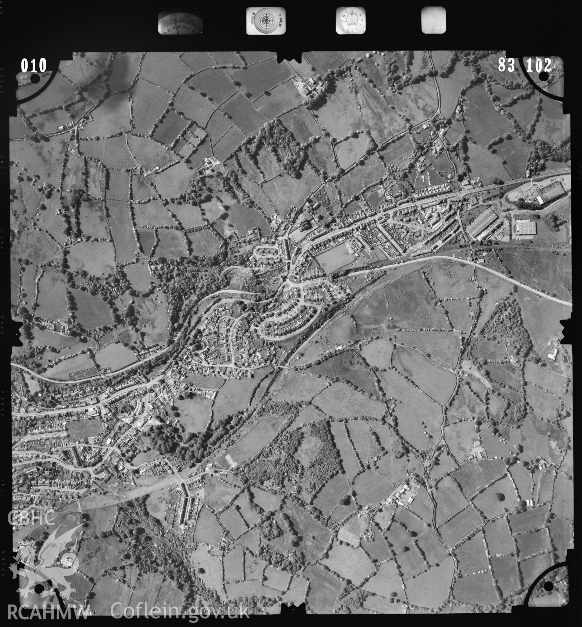 Digitized copy of an aerial photograph showing the area around Pentwynmawr, Newbridge. ST193961, taken by Ordnance Survey, 1983.