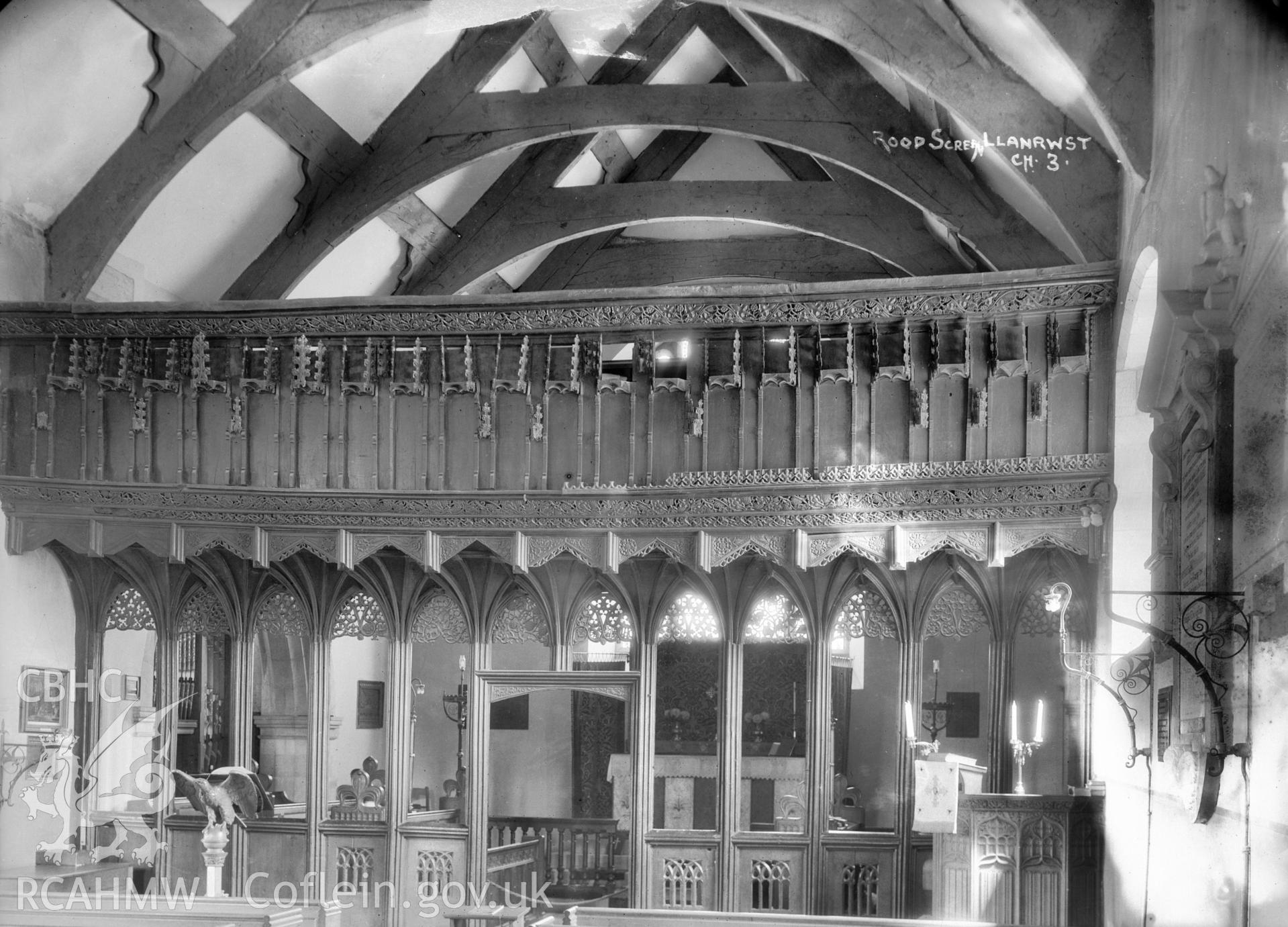 Black and white print showing the interior St Grwst's Church., Llanrwst.
